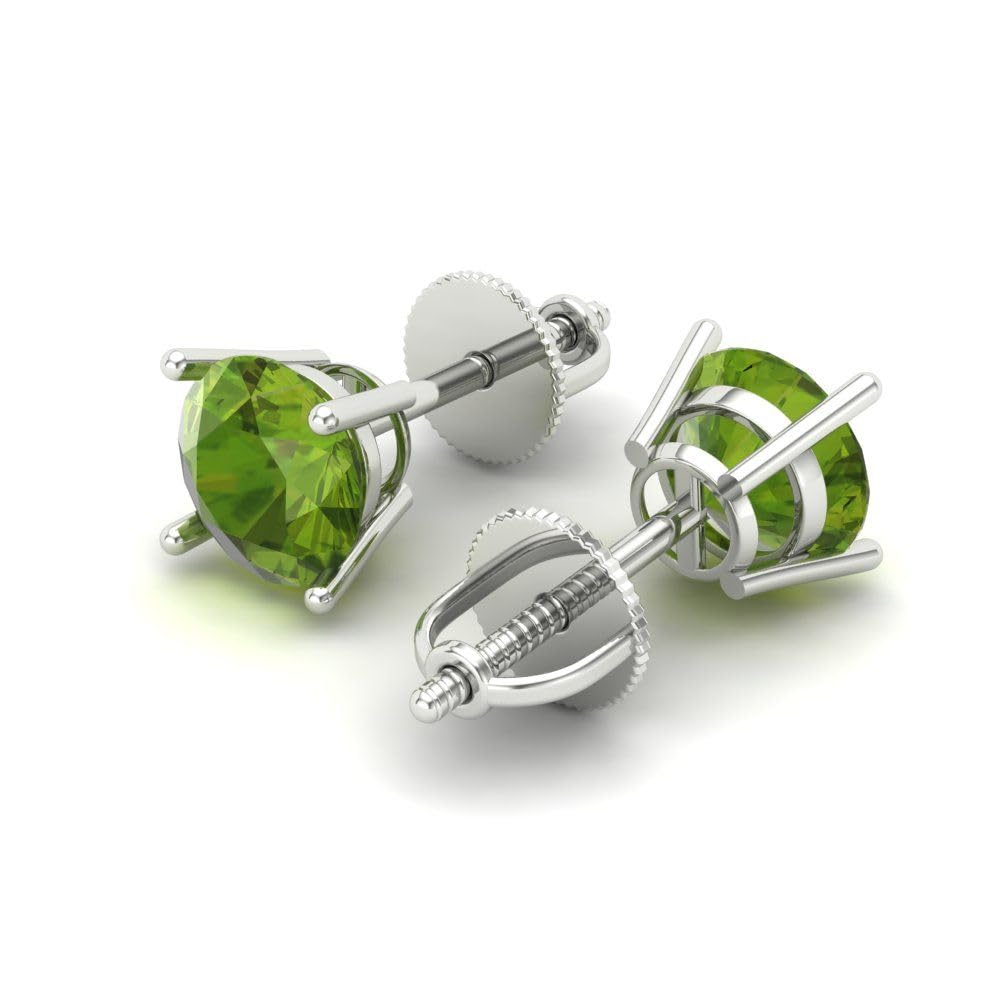1.50 Carat Round Cut Natural Green Peridot Stud Earrings in 14K White Gold with Screw Back - Perfect for Weddings, Anniversaries & Special Occasions