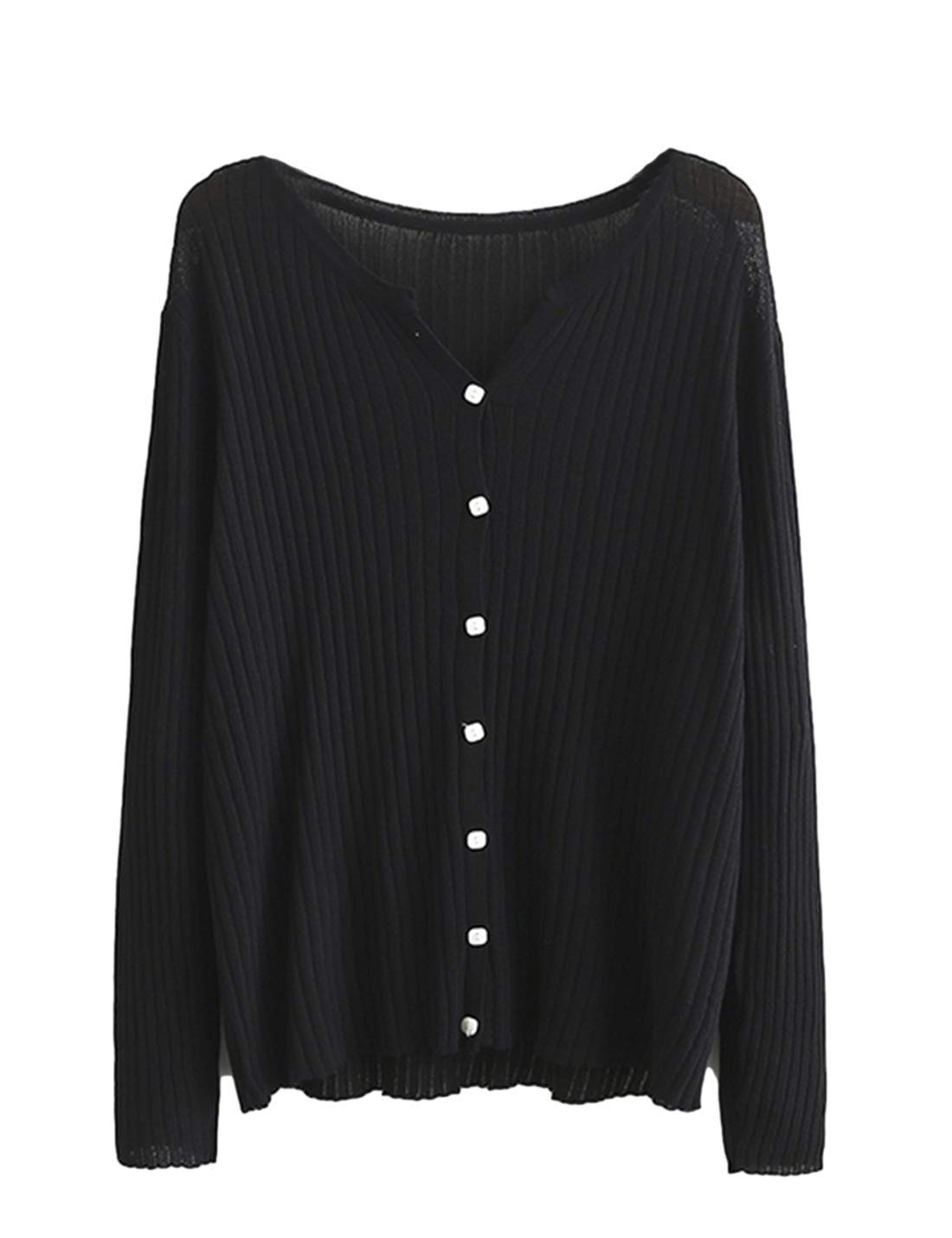 PUWEI Women's Slouchy Button Up Long Sleeve Rib Knit Cardigan Sweater - Cozy Knitwear Top for Fall & Winter - Perfect for Office, Casual Outfits and Layering