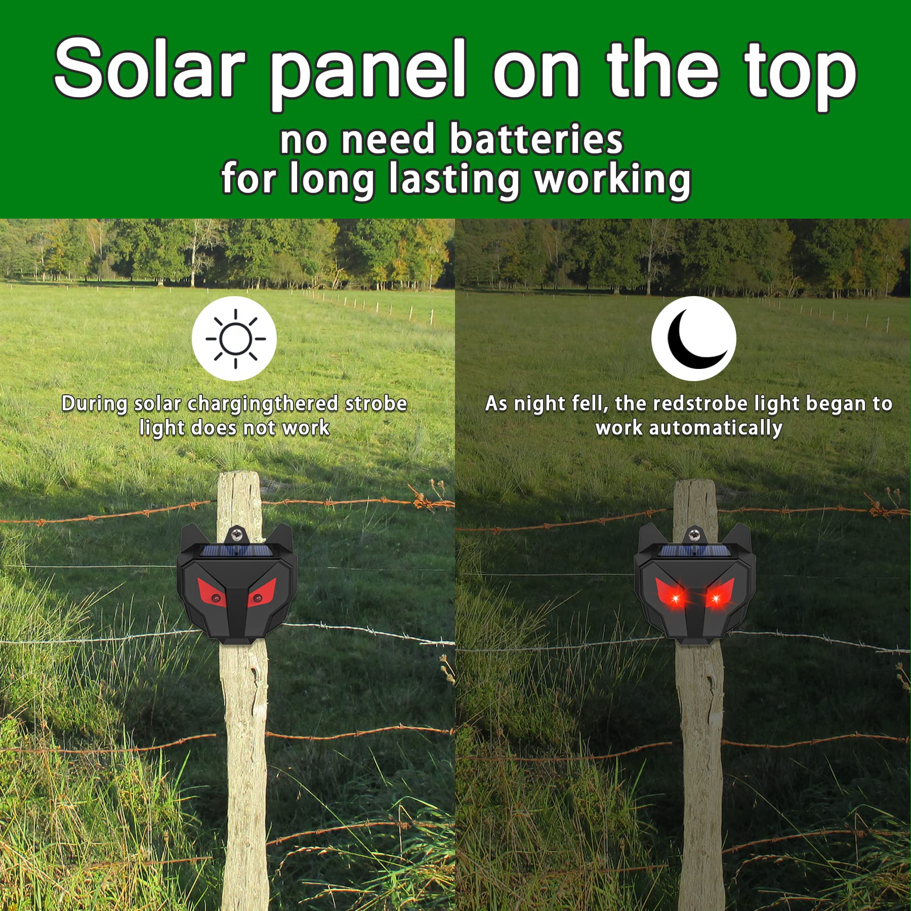 4 Pack Solar Powered Nocturnal Animal Repeller - Waterproof Outdoor Predator Deterrent with Red LED Lights for Chicken Coops, Gardens & Yards | Repels Dogs, Cats, Skunks, Wolves, Deer, Coyotes, Foxes & Raccoons | Perfect for Farm, Ranch & Backyard Protection