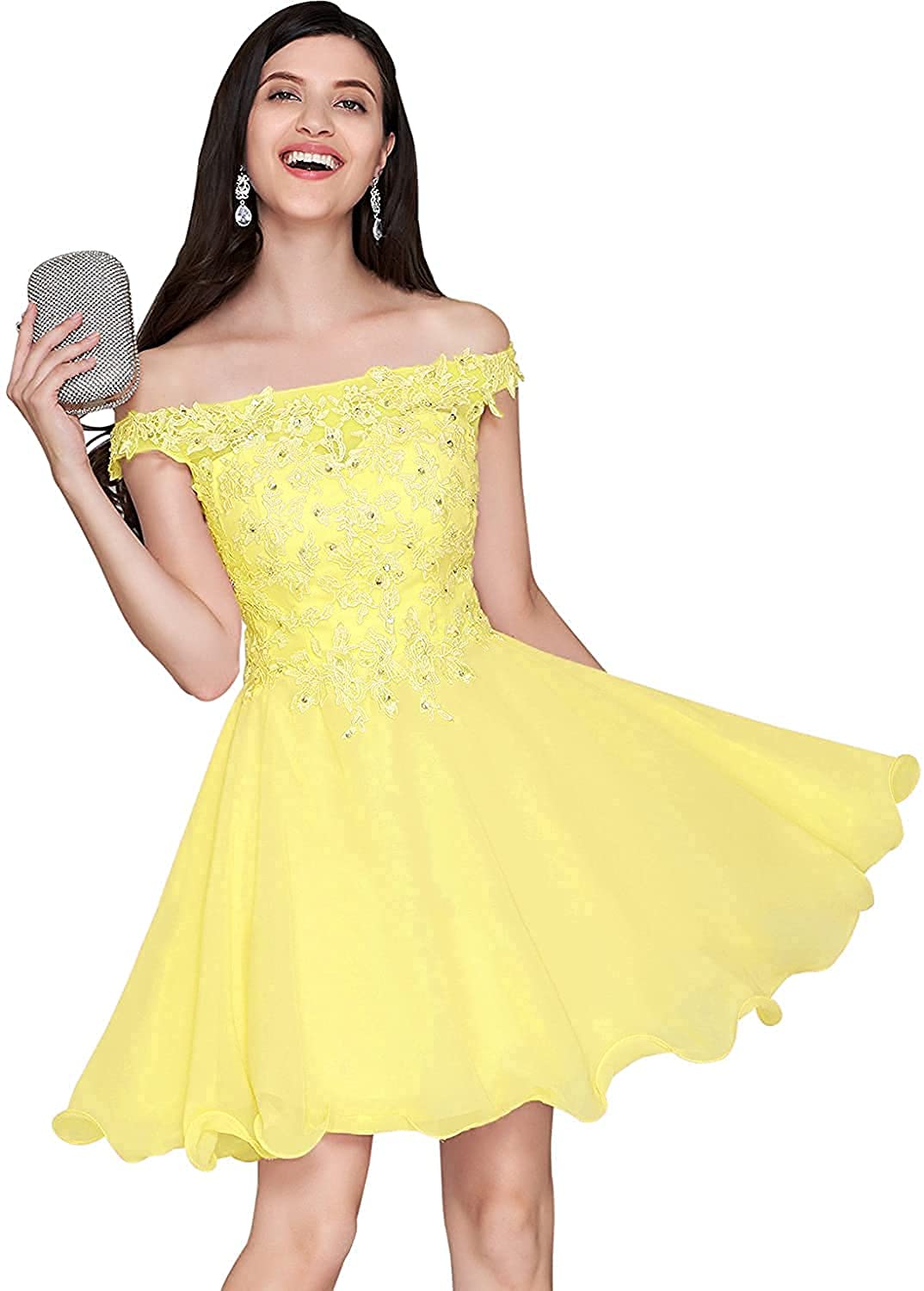 Elegant Lace Off-Shoulder Chiffon Homecoming Dress | A-Line Prom Gown for Juniors | 2022 Evening Ball Dress | Perfect for Dances, Parties & Special Occasions