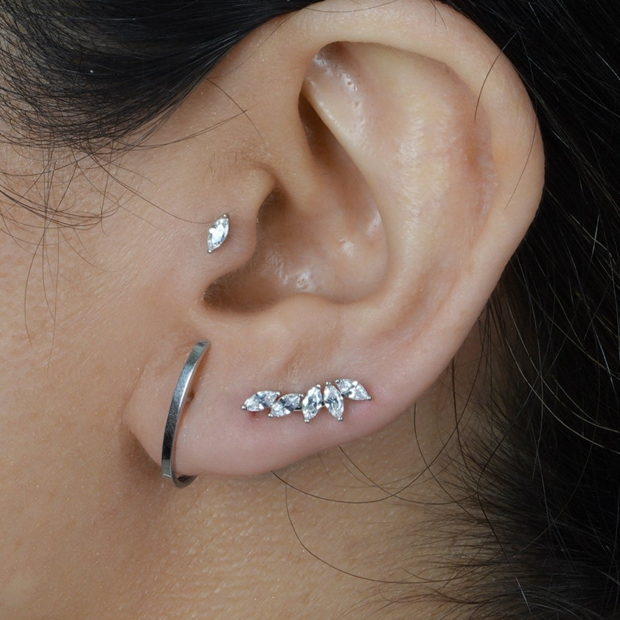 14k White Gold Marquise Wing Ear Climber Flat Back Stud Earrings - Elegant Dangle Earrings for Women, Perfect for Parties, Weddings & Special Occasions