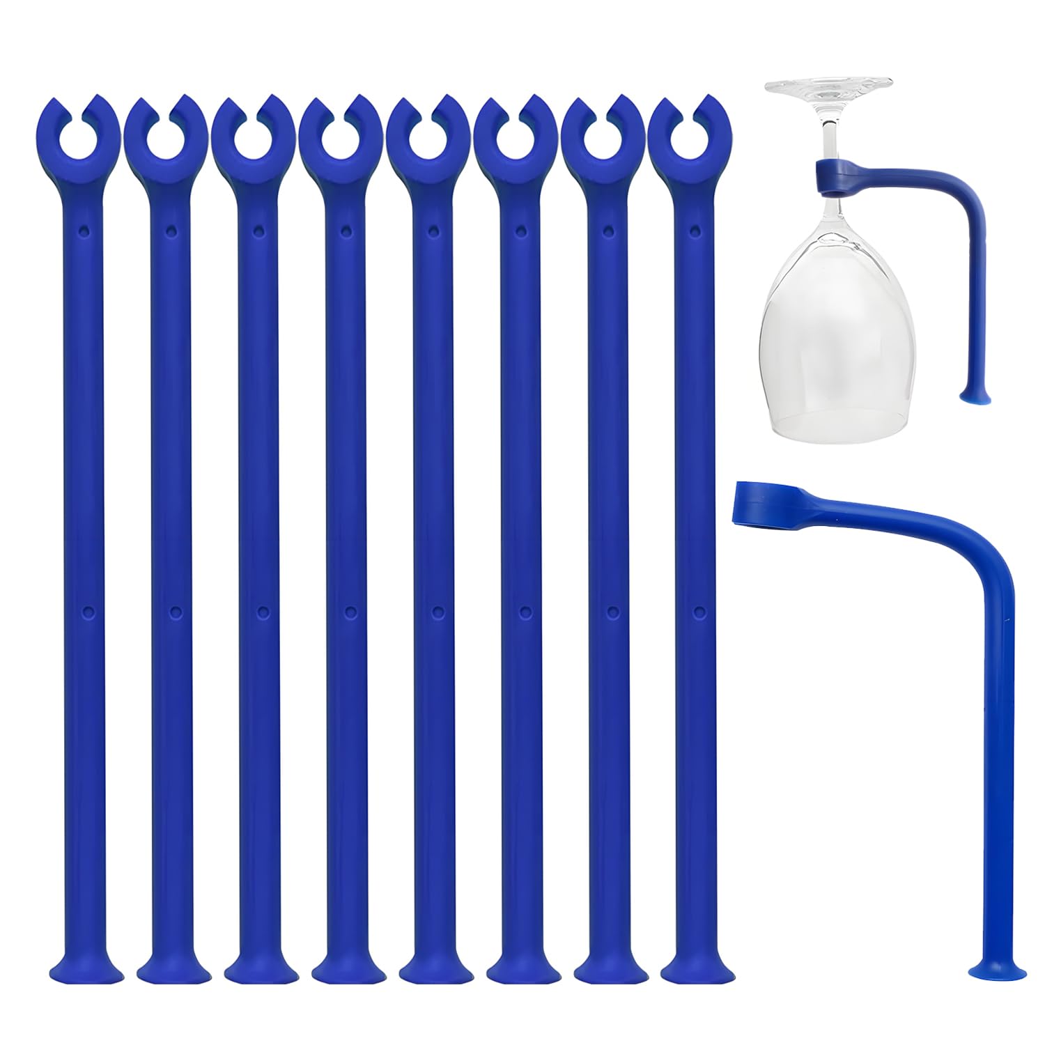 YouU Silicone Stemware Saver - Flexible Wine Glass Protector Holder (8-Piece Set, Blue) - Dishwasher Safe Stemware Tether for Securing Glasses - Perfect for Parties, Restaurants & Home Bars