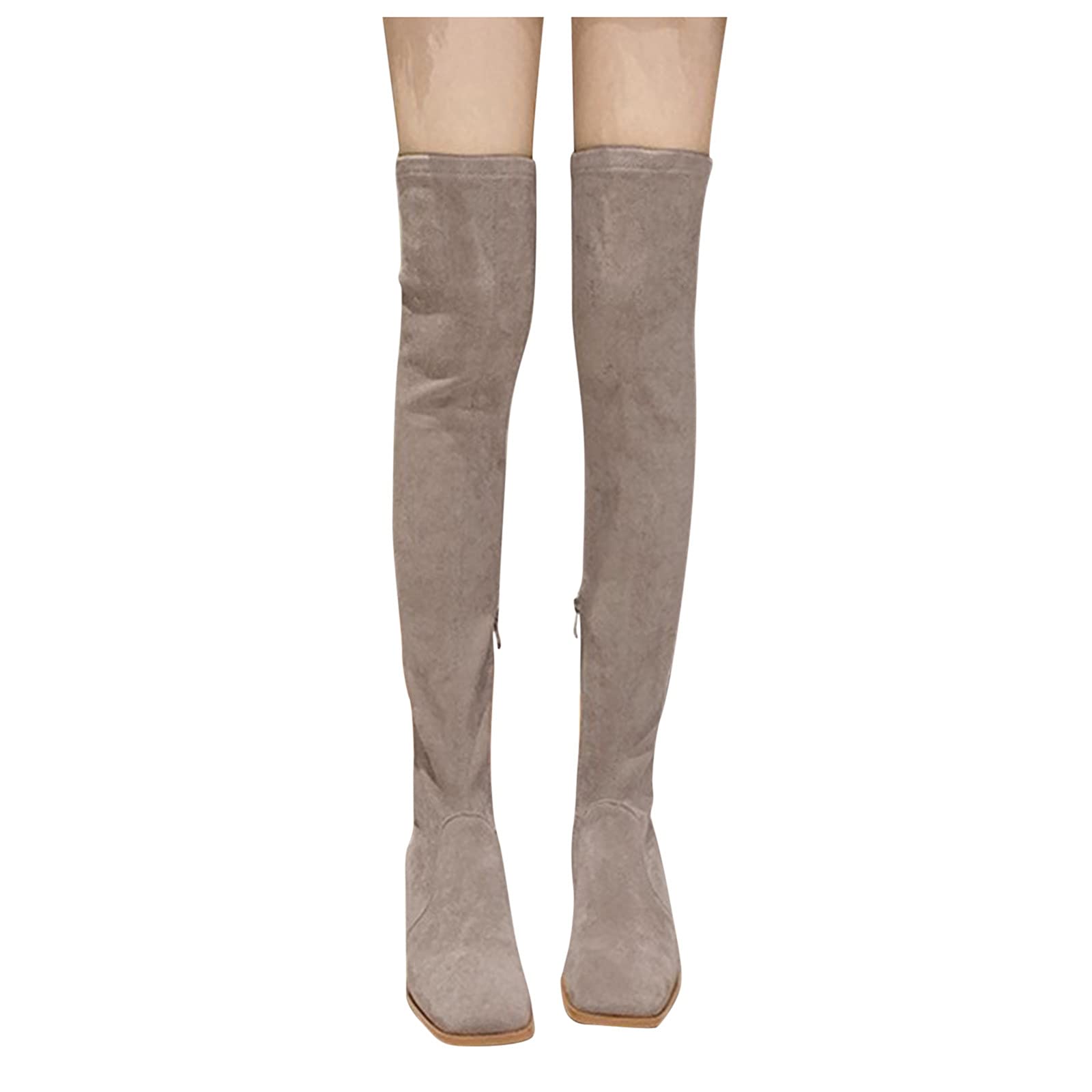 Women's Over The Knee Boots - Wide Calf Thigh High Boots with Chunky Heel, Retro Square Toe & Side Zipper | Suede & PU Leather Riding Boots in Black | Perfect for Fall Fashion, Date Nights & Winter Outfits