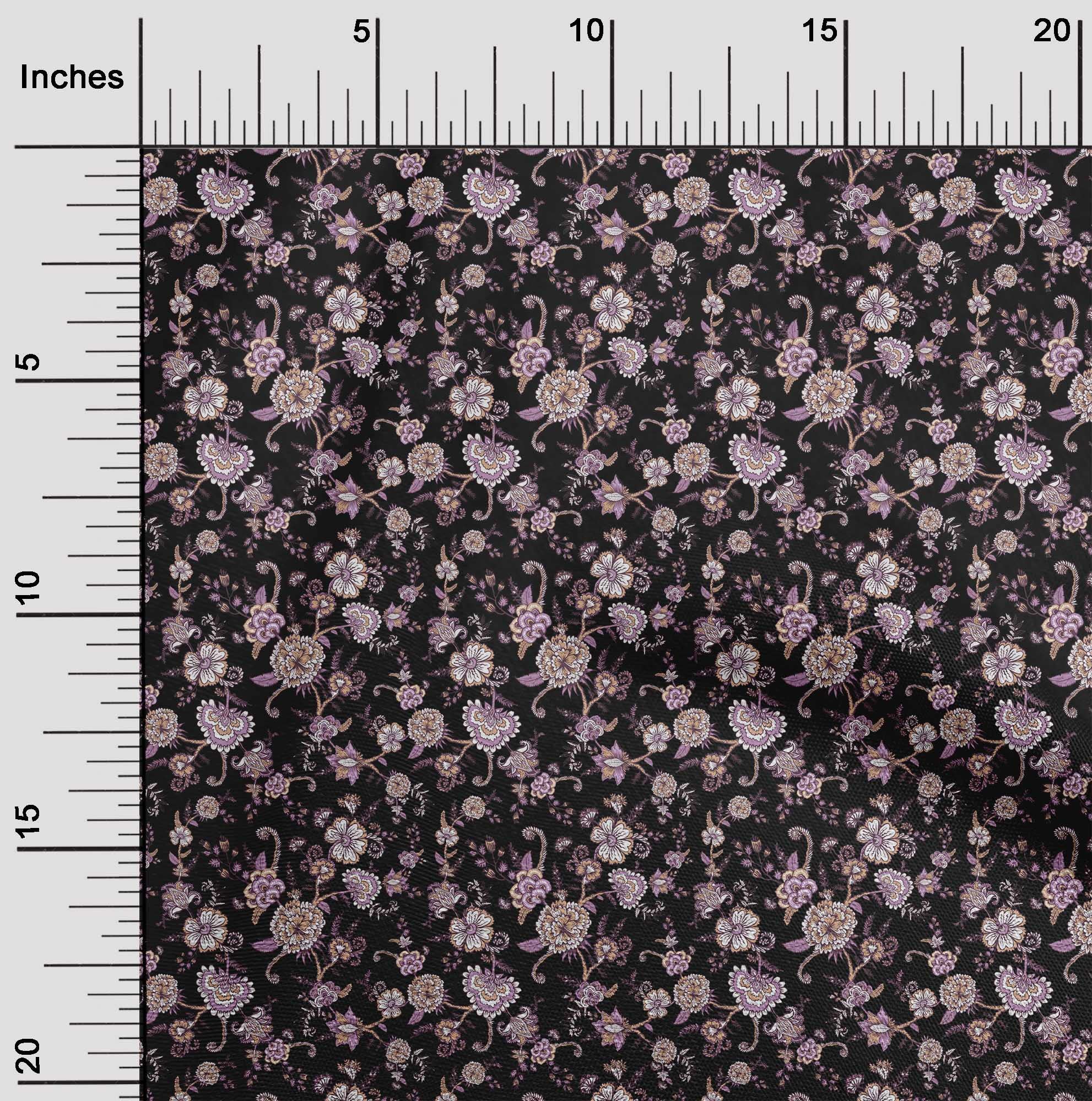 oneOone Rayon Black Japanese Floral Print Fabric by The Yard - 56 Inch Wide for Dresses, Kimonos & Home Decor