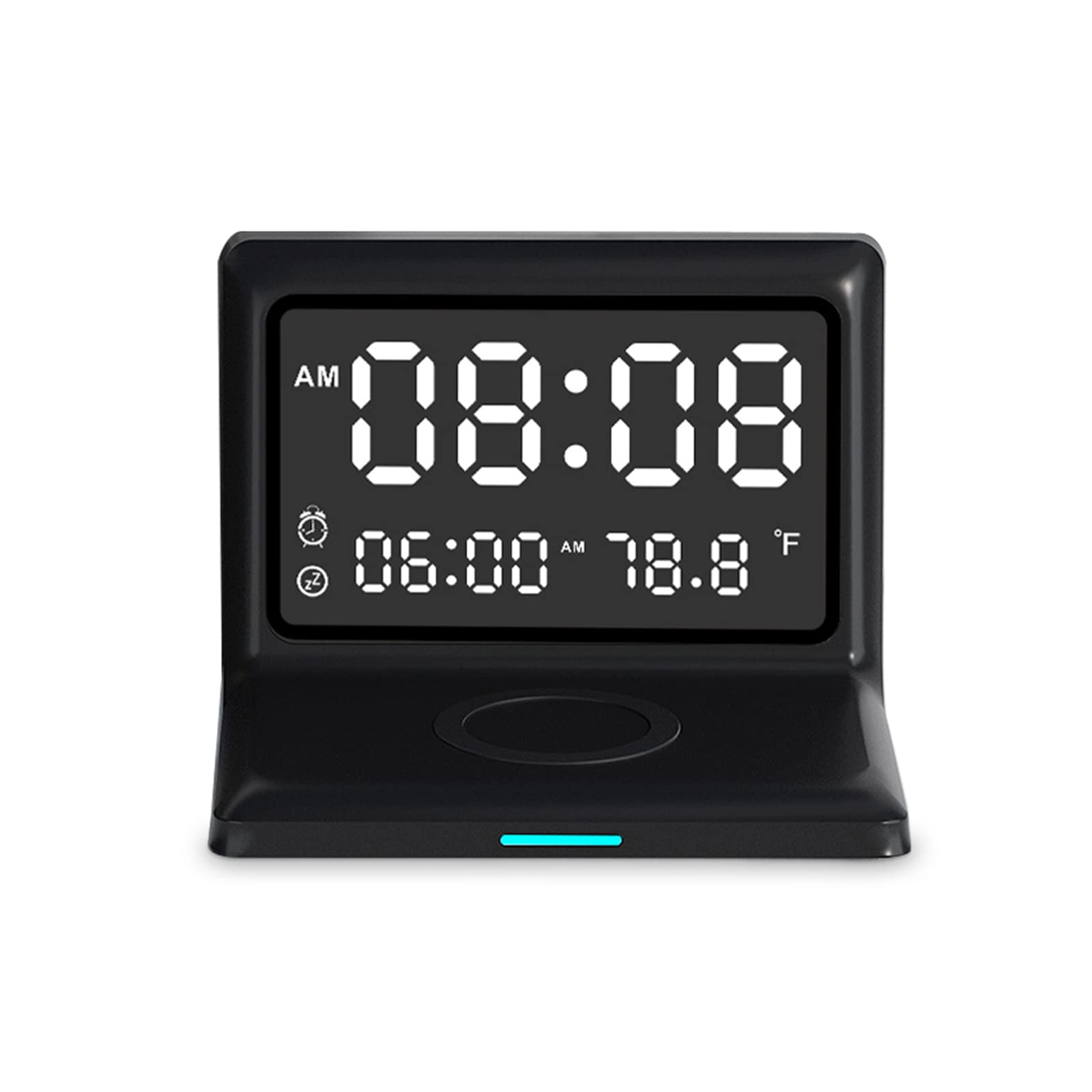 DENZED Digital Alarm Clock with 15W Wireless Charger - Smart Charging Station with Thermometer & Calendar Display - Fast Wireless Phone Charging Pad for iPhone, Samsung - Perfect for Home, Office & Travel (Black)