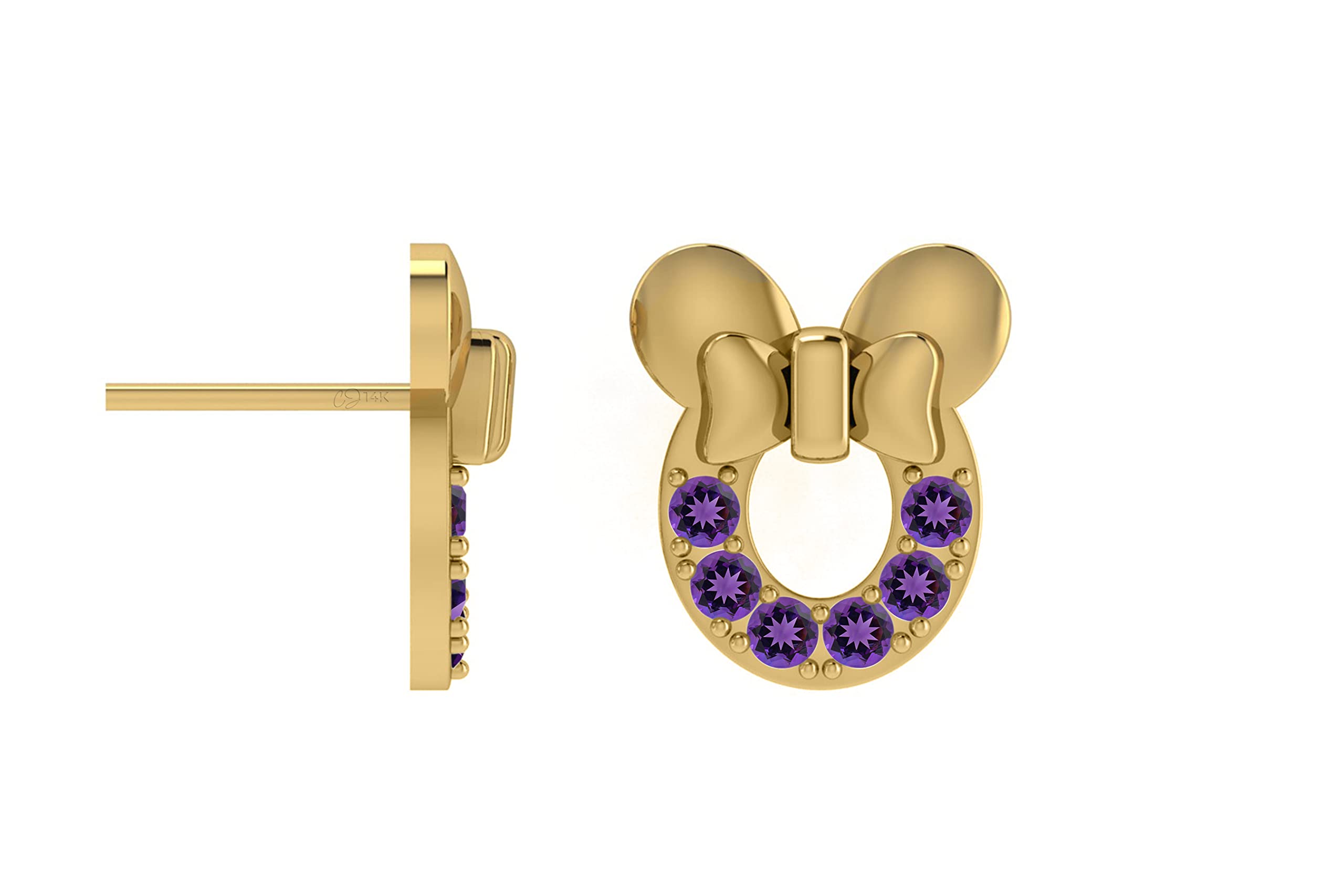 Disney Mickey Mouse Stud Earrings for Women - 14K Yellow Gold Gemstone Birthstone Jewelry - Perfect for Gifts, Birthdays & Everyday Wear