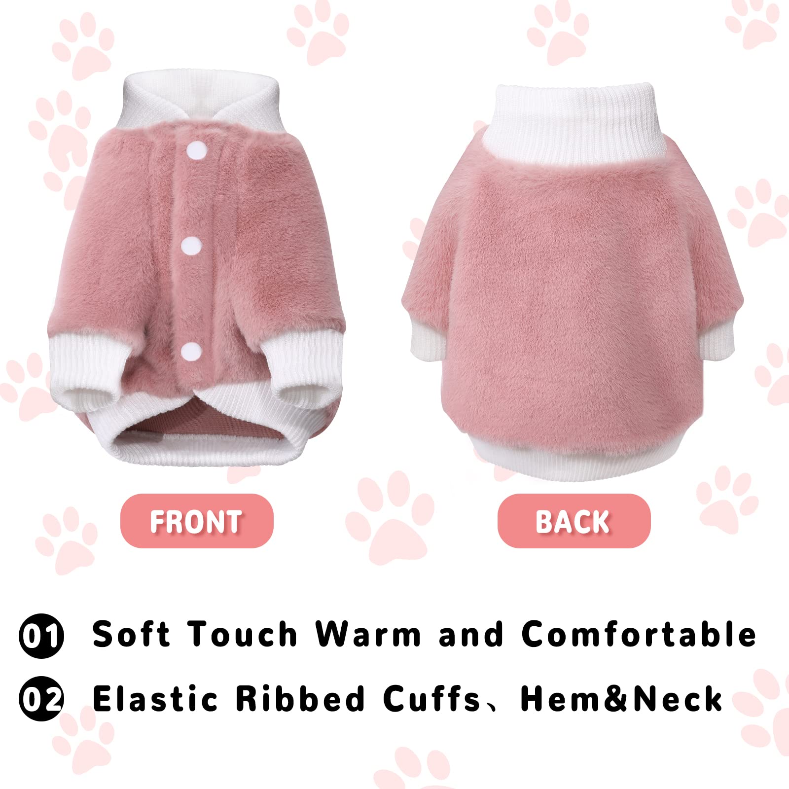 Demigreat Winter Warm Plush Small Dog Sweater Coat with Buttons - Soft Puppy Clothes for Small Dogs & Cats - Cozy Cold Weather Apparel for Boy or Girl Pets - Perfect for Outdoor Walks & Indoor Comfort
