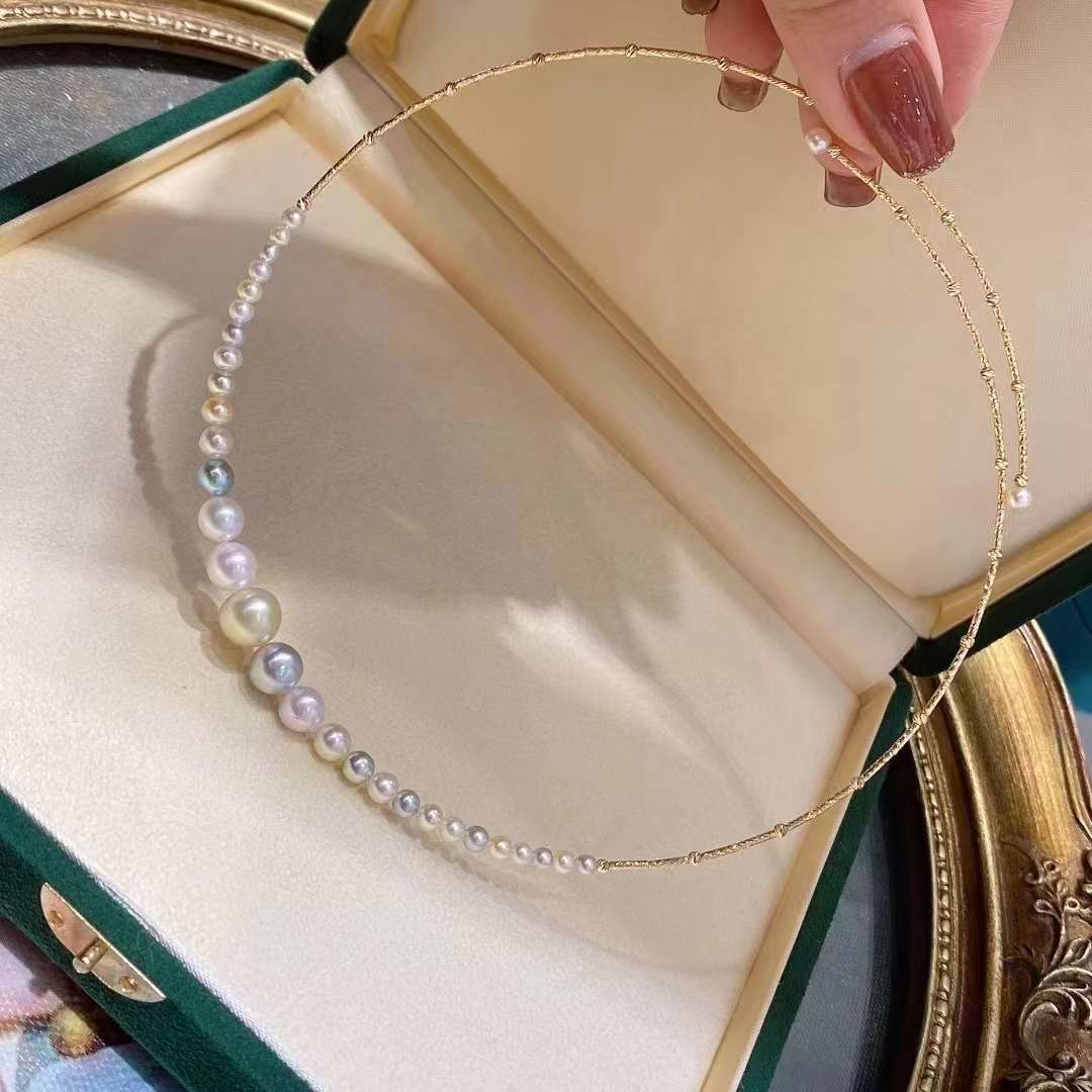 18K Gold Akoya Pearl & South Sea Pearl Necklace TS009 - Elegant Bridal Jewelry, Wedding Gift & Anniversary Present for Women