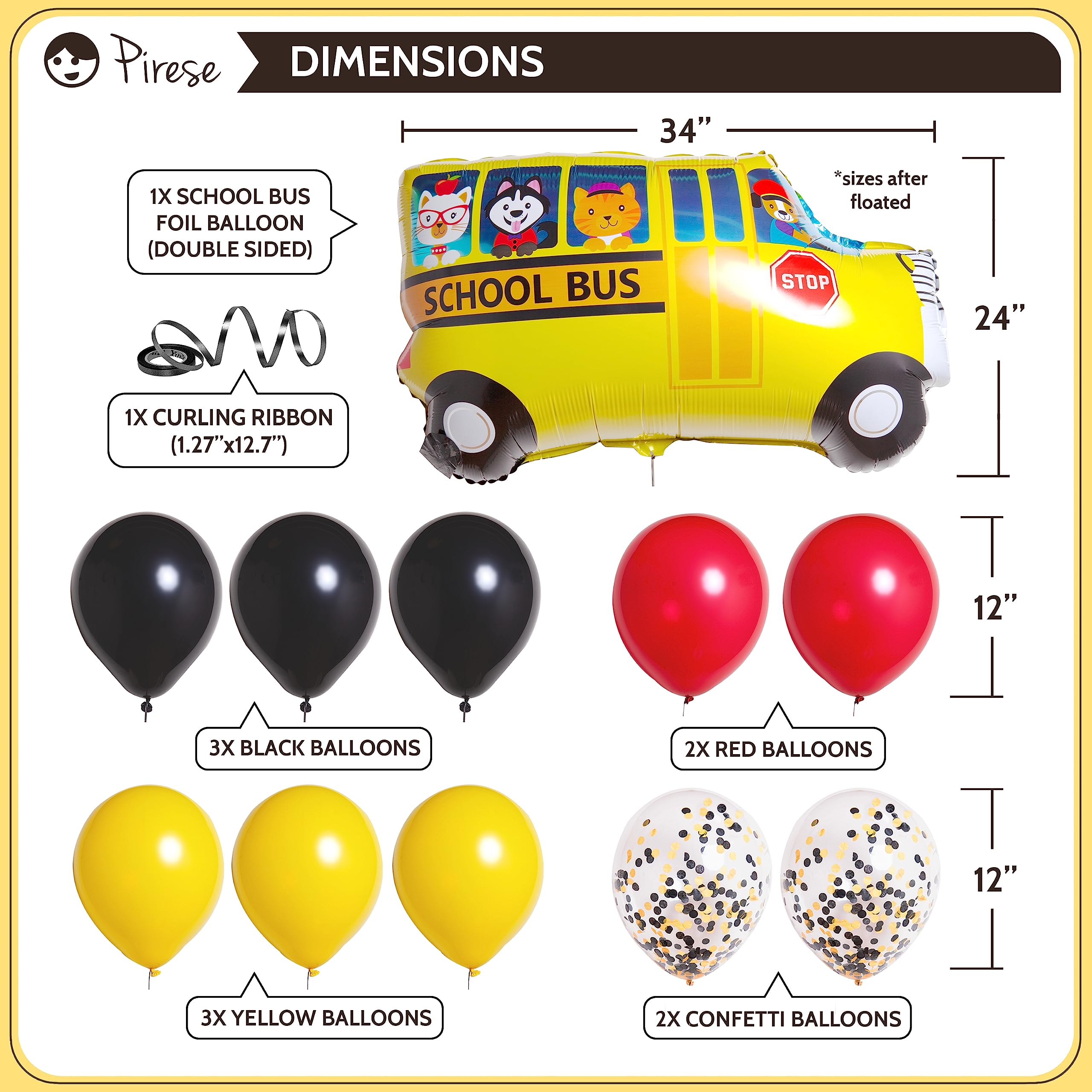 Pirese Wheels on The Bus Birthday Decorations - School Bus Party Supplies for Kids Birthday, Classroom Theme & Bus-Themed Events | School Bus Banner, Backdrop & Party Decor | Perfect for School Bus Birthday Parties, Baby Showers & Classroom Celebrations