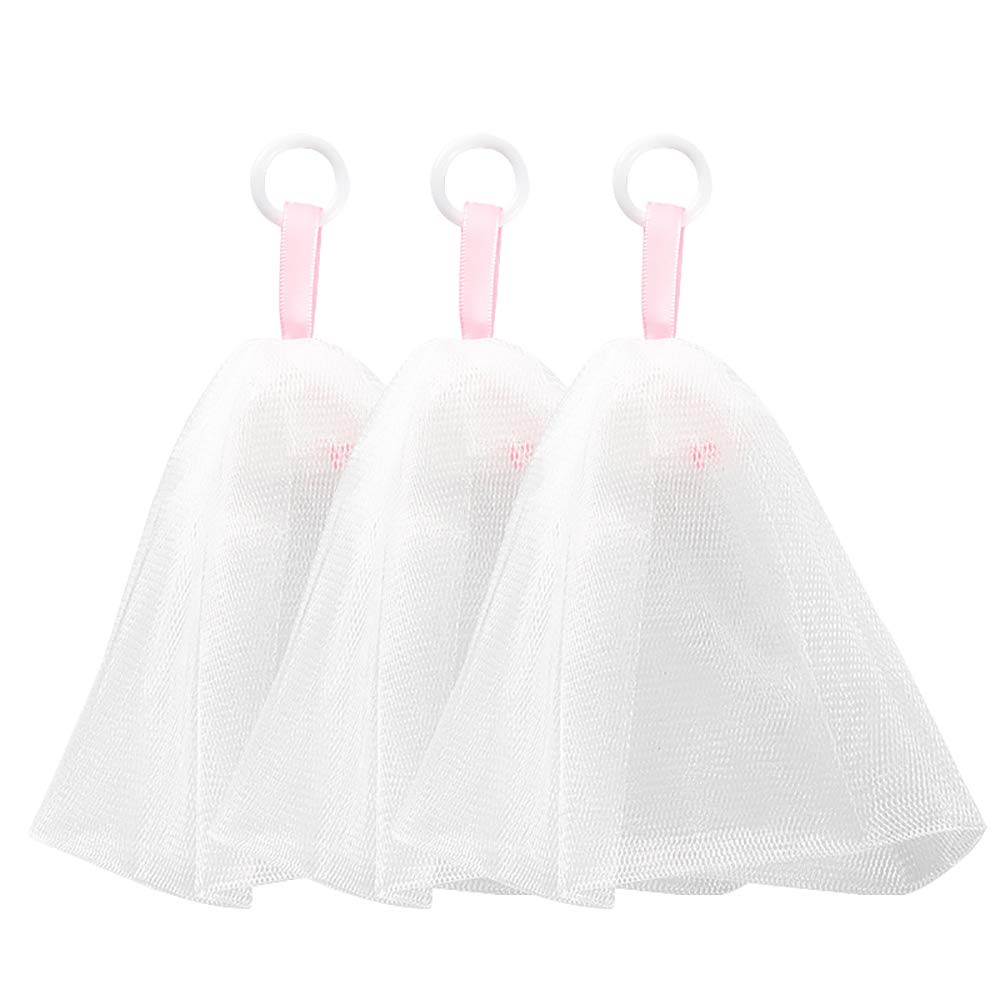 3-Pack Foaming Mesh Net for Face & Body Wash - Soft Bath Shower Cleansing Accessories with Blister Bag - Perfect for Gentle Exfoliation & Luxurious Lather (Home Spa, Travel, Daily Skincare Routine)