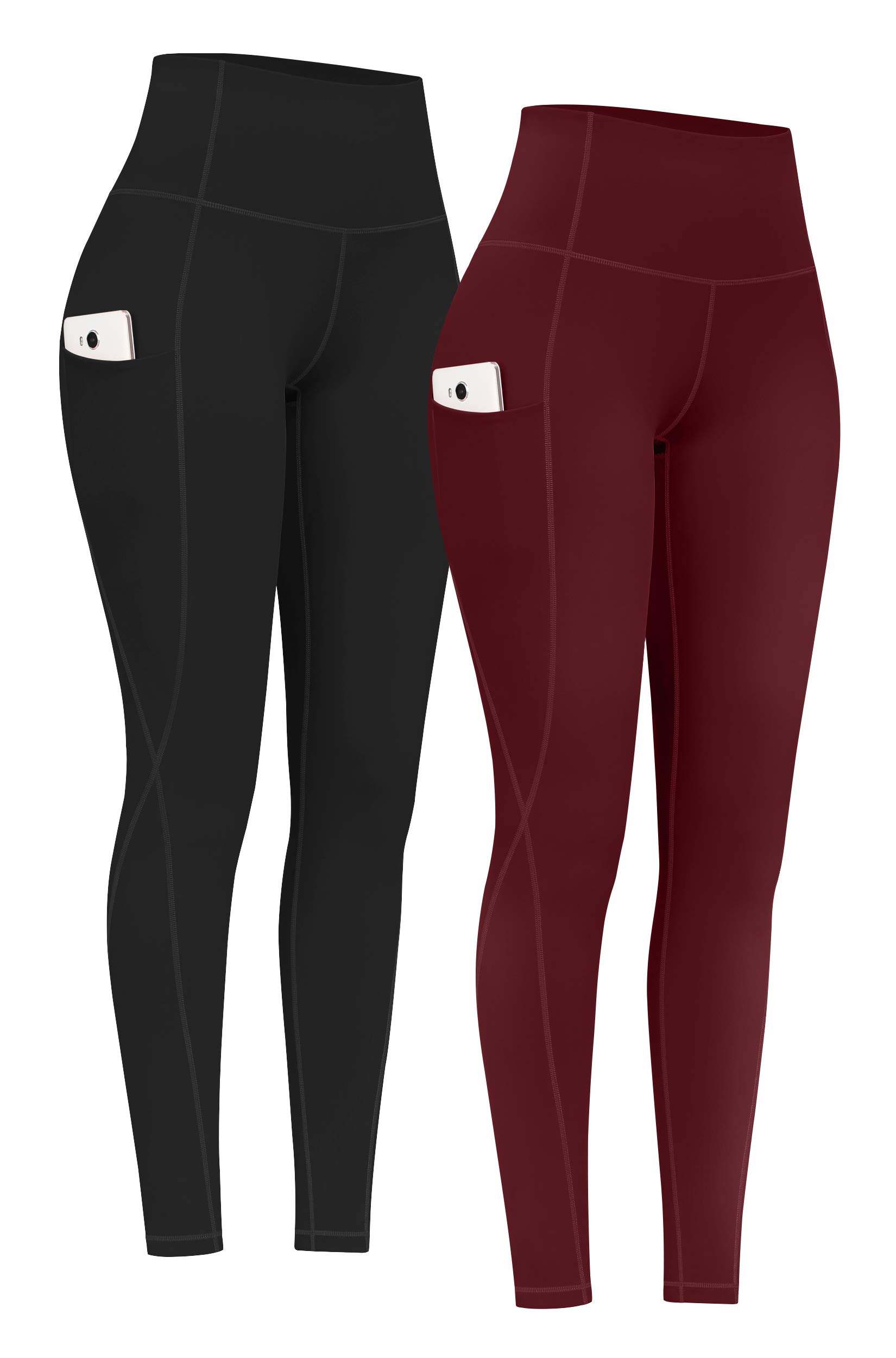 PHISOCKAT 2 Pack High Waist Yoga Pants with Pockets - Tummy Control Workout Leggings for Women, 4-Way Stretch Athletic Pants for Running, Gym & Lounge Wear