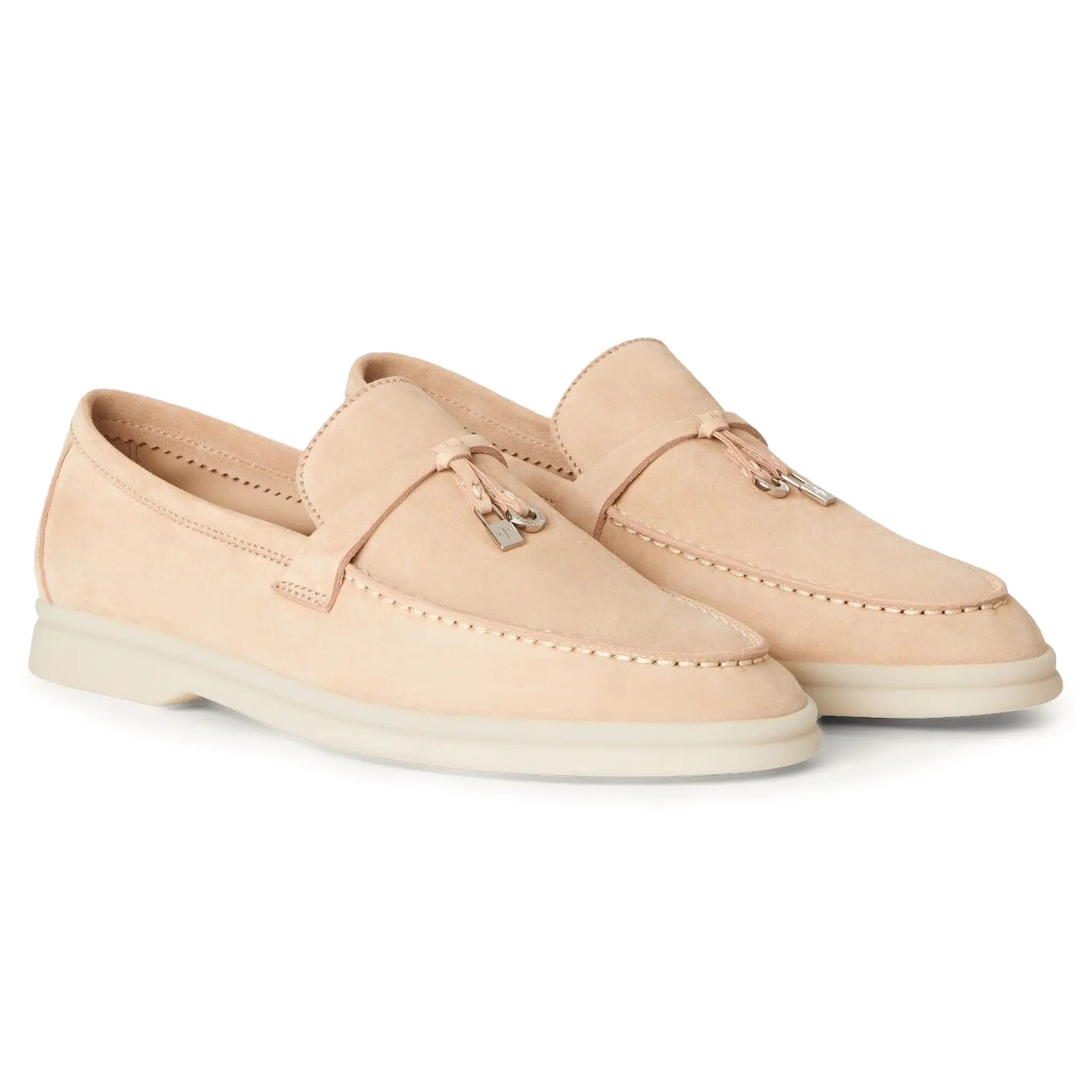 Loro Piana Women's Pink Sand Suede Goatskin Loafers - Comfortable Summer Walking Shoes for Casual Outings & Beach Vacations