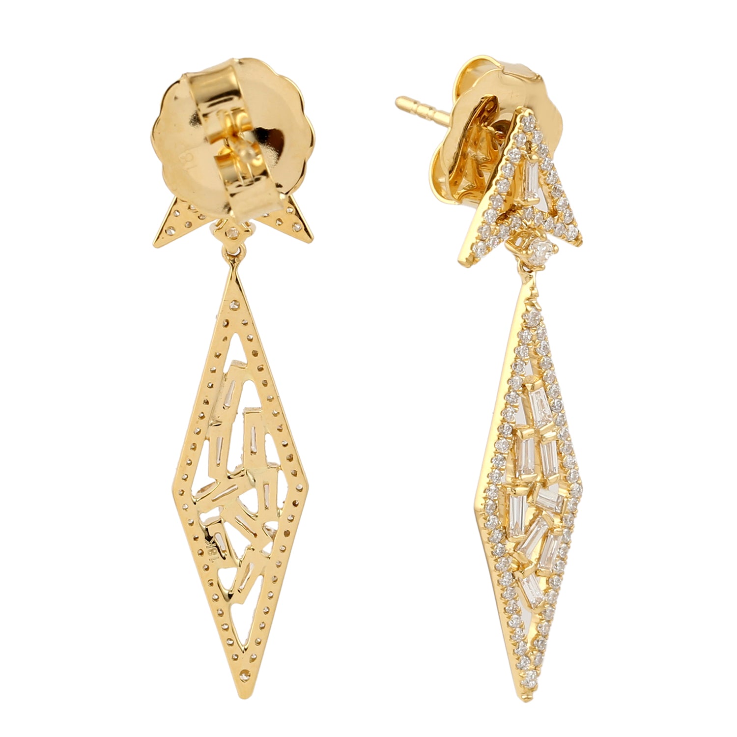 18K Yellow Gold Baguette Diamond Dangle Earrings for Women - Elegant Fine Jewelry Gift for Anniversary, Wedding & Special Occasions