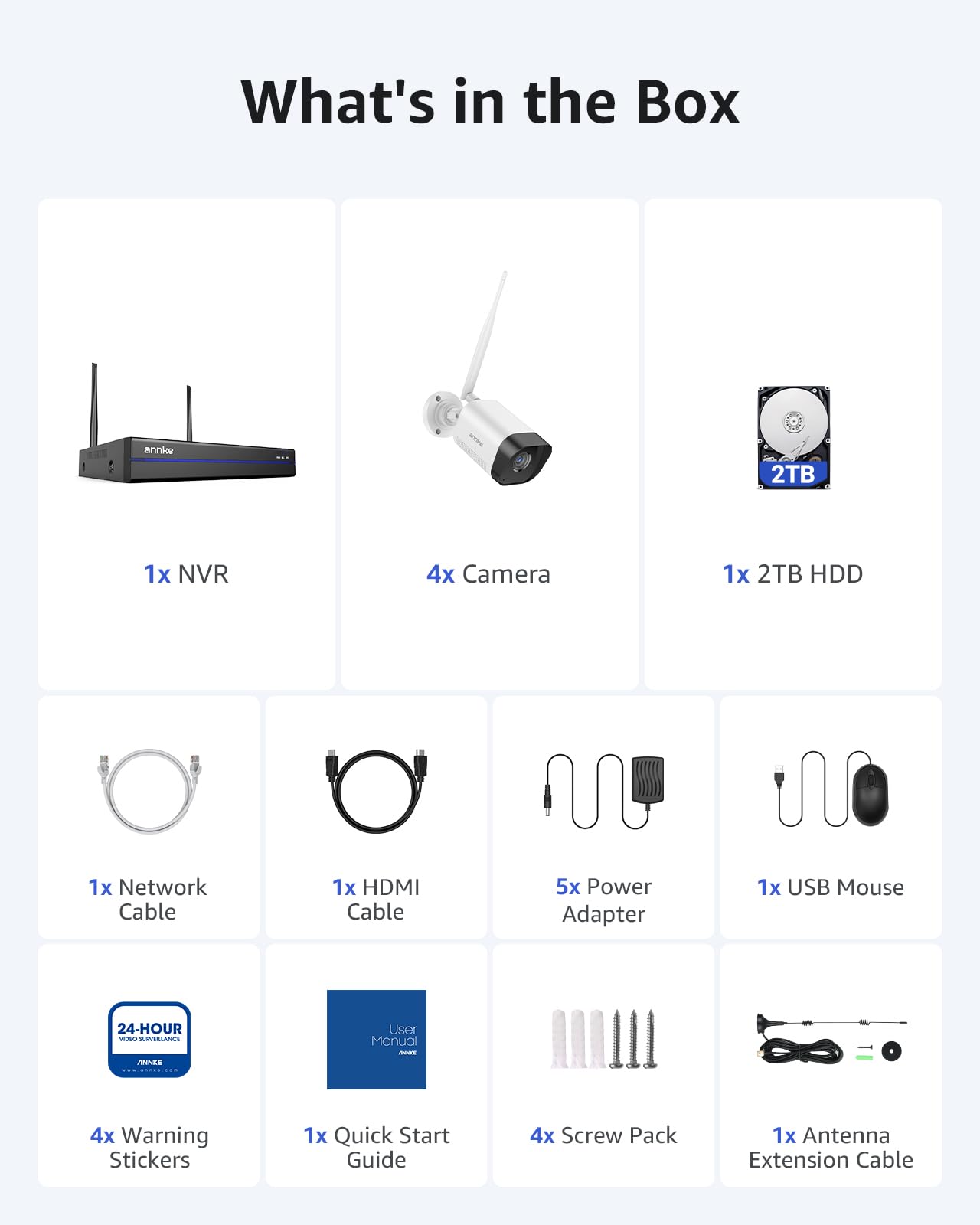 **ANNKE 5MP Wireless Outdoor Security Camera System - Expandable 16CH 8MP NVR with 4Pcs 5MP WiFi Cameras, 2TB HDD, Two-Way Audio, Human Detection, IP66 Weatherproof - Ideal for Home, Office & Business Surveillance**