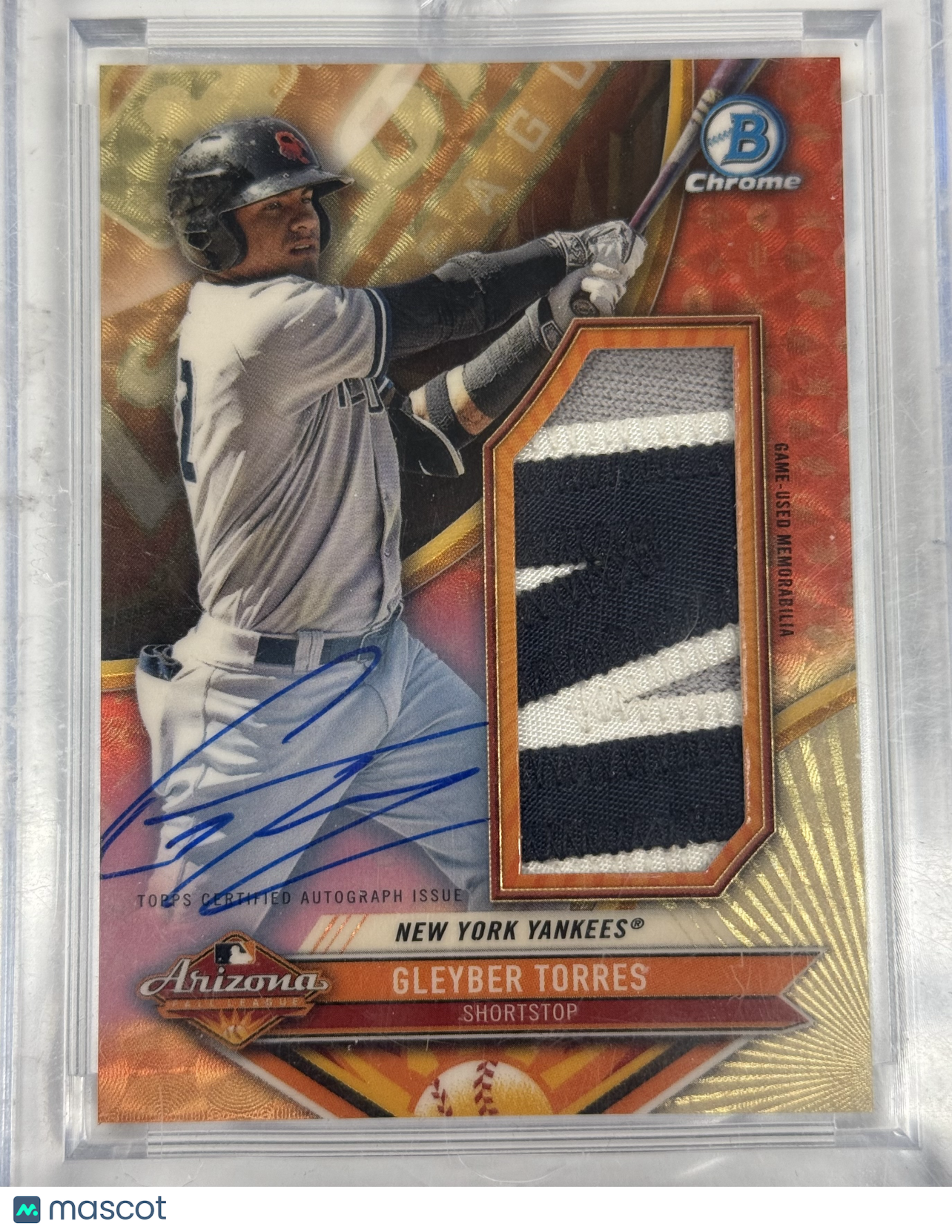2016 Arizona Fall League Gleyber Torres Patch Auto 1/1 #AFLAR GT - Rare Baseball Card for Collectors & Sports Memorabilia Enthusiasts - Perfect for Display, Investment & Trading