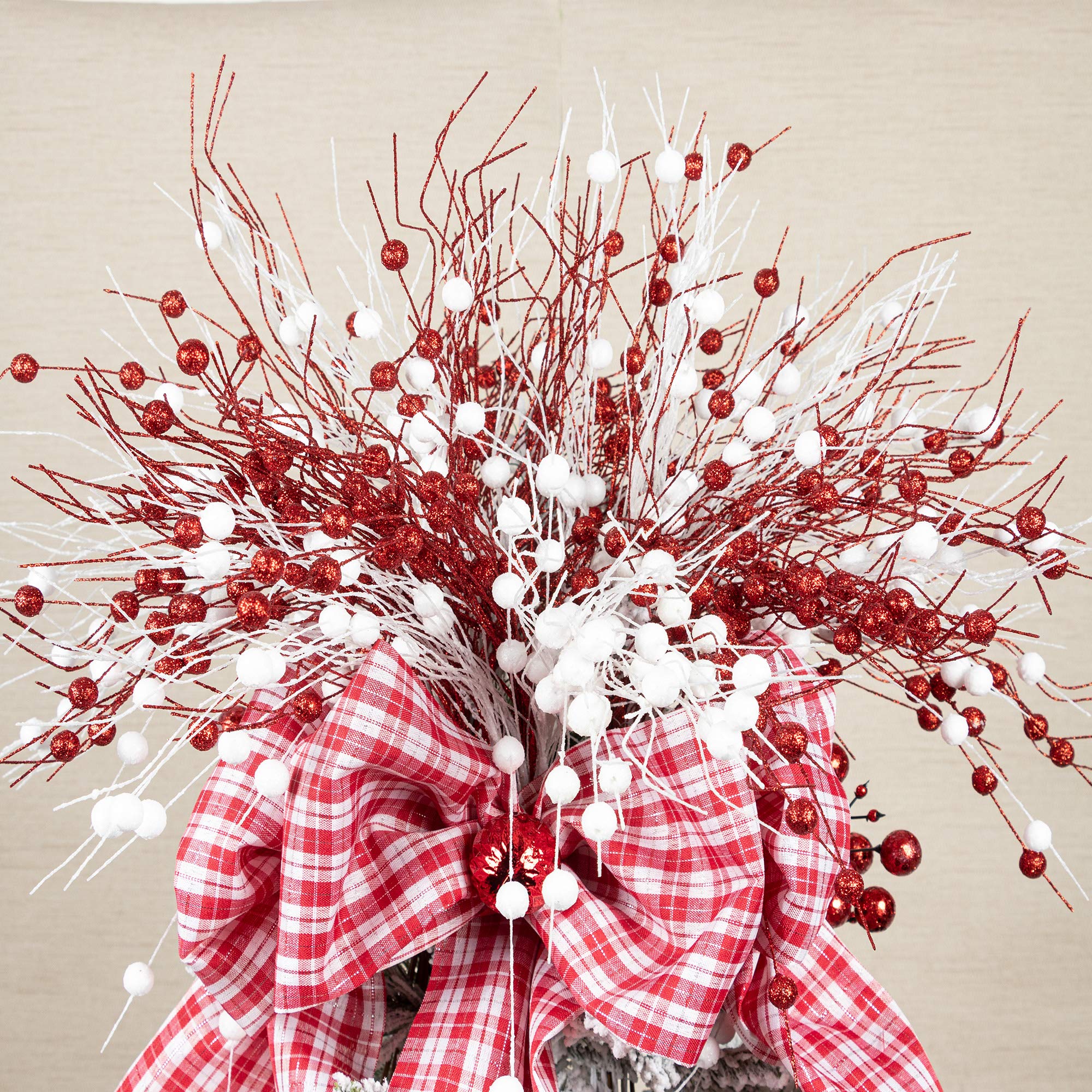 KI Store 20-Piece Red Glittered Christmas Tree Picks Sprays Set - Festive Twig Decorations for Holiday Tree, Wreaths, Centerpieces & Floral Arrangements