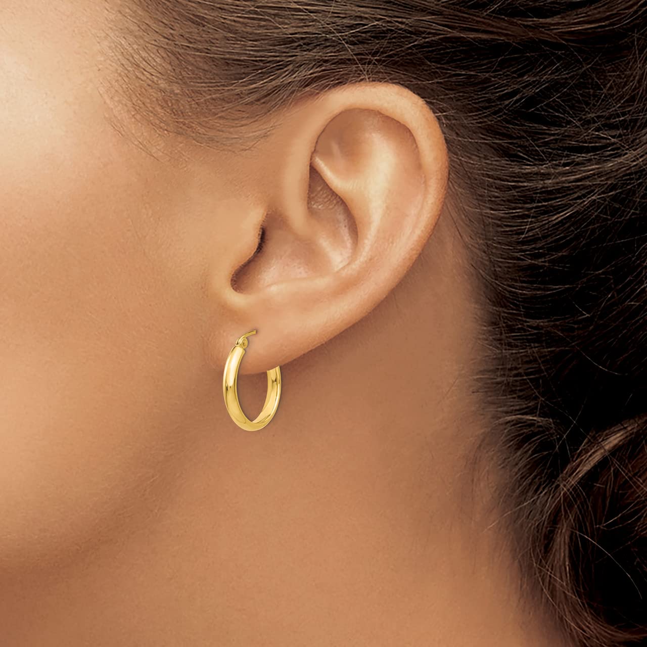14K Yellow Gold Polished Hoop Earrings for Women - Lex & Lu LAL81622 | Elegant Everyday Jewelry, Perfect for Work, Parties & Special Occasions