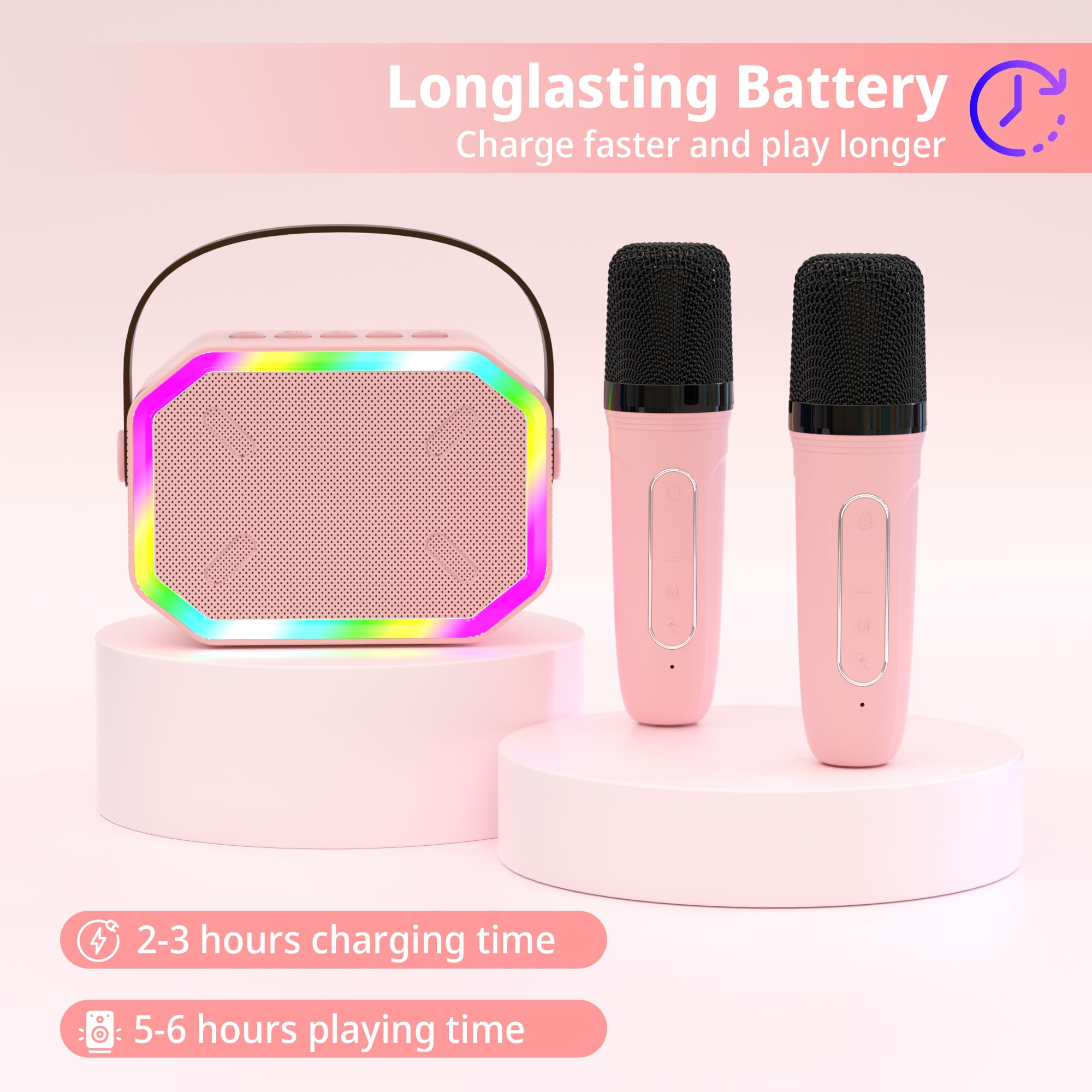Portable Mini Karaoke Machine for Kids with 2 Wireless Microphones - Pink | Birthday Gift for Girls Ages 4-12 | Home Party Entertainment for Family & Friends | Perfect for Singing, Dancing & Fun Gatherings