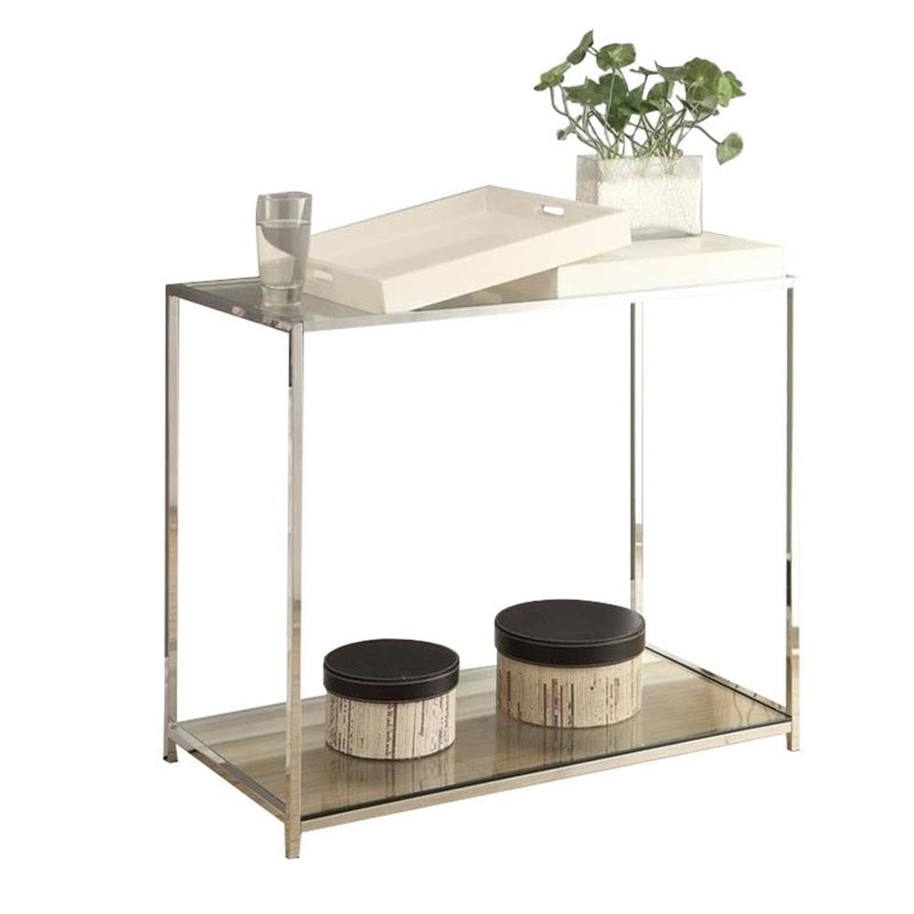 Pemberly Row Modern Clear Glass Console Table with Chrome Metal Finish - Stylish Entryway & Living Room Furniture for Home Decor