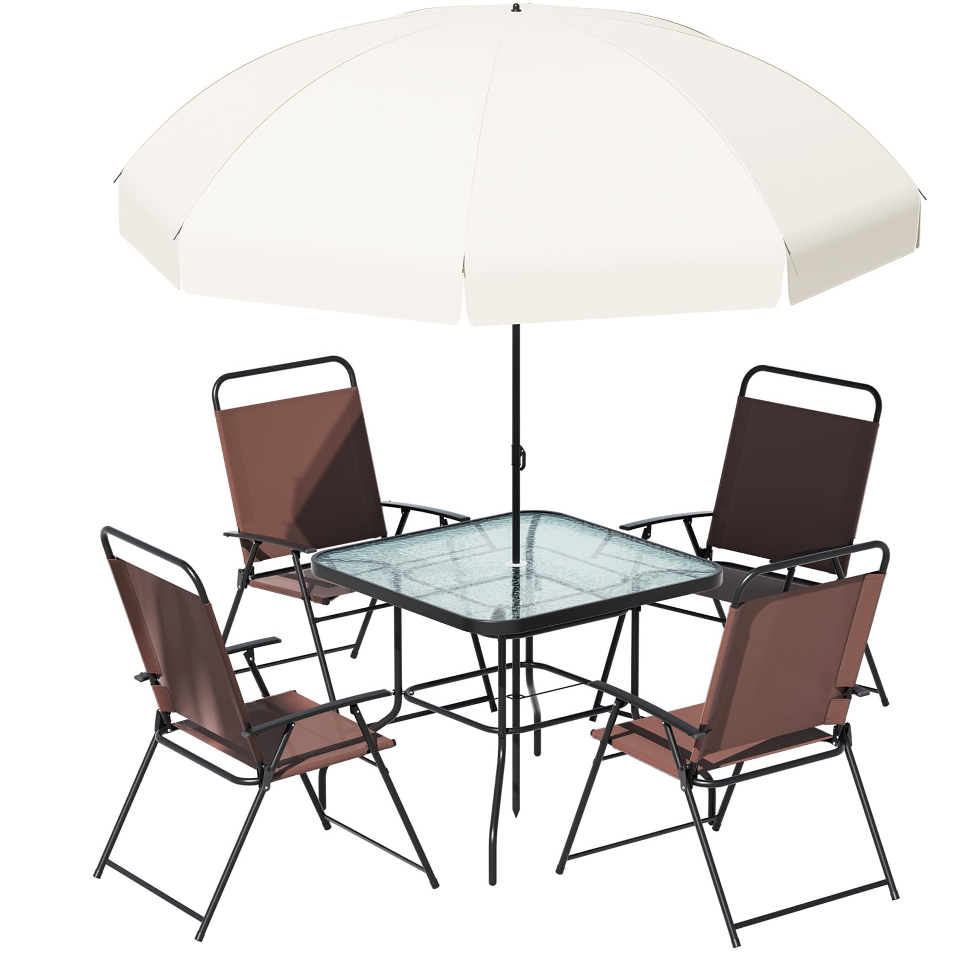 **Amopatio 4-Piece Patio Dining Set with Umbrella - Outdoor Table & Folding Chairs for Lawn, Deck, Garden, Backyard - Brown Patio Furniture Set for Relaxing & Entertaining**