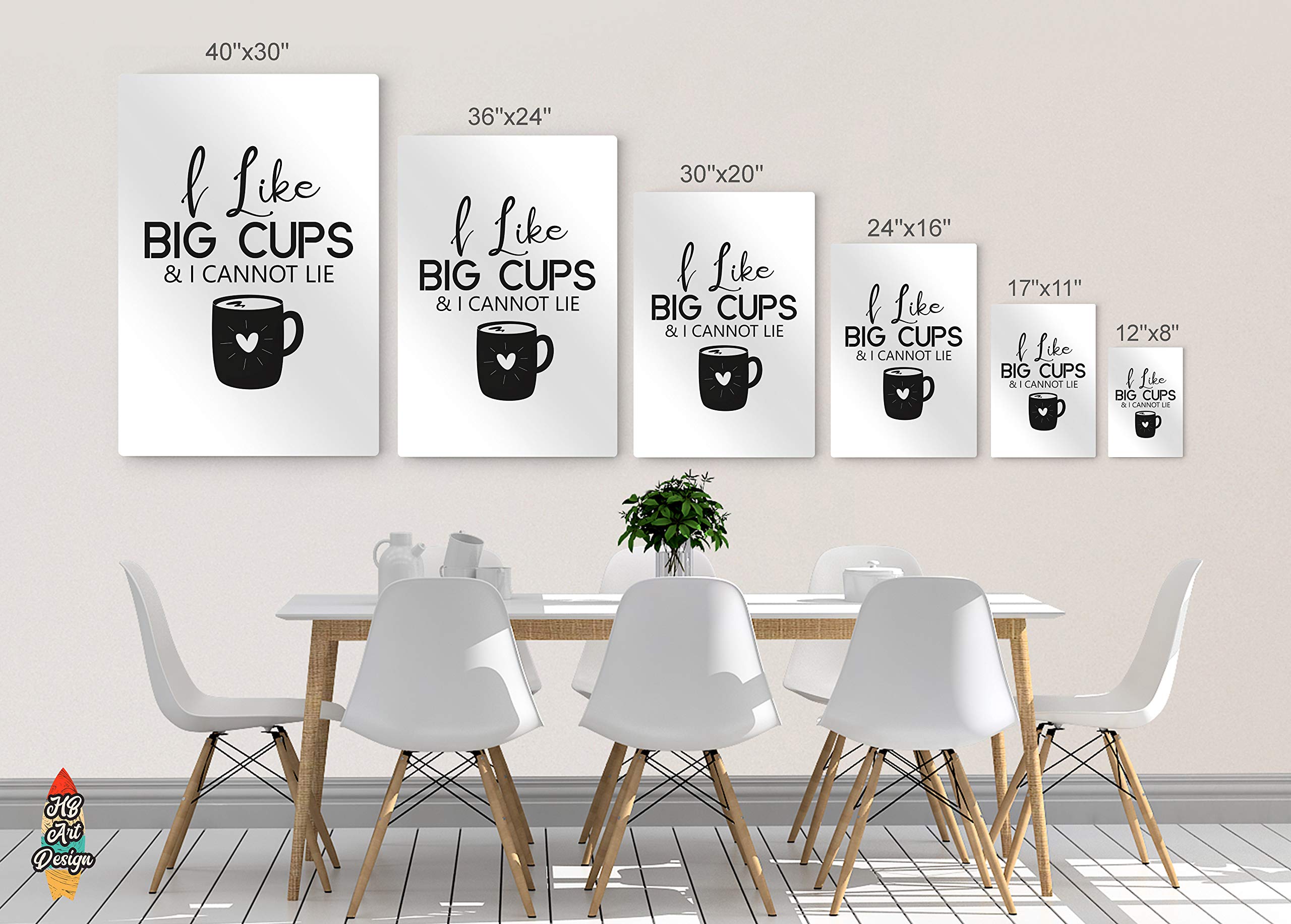 HB Art Design 'I Like Big Cups & I Cannot Lie' Black and White Quote Metal Print - 40x30 Wall Art for Coffee Bar, Kitchen Decor, Restaurant & Coffee Shop Sign - Perfect for Dining Rooms & Cafe Wall Decor