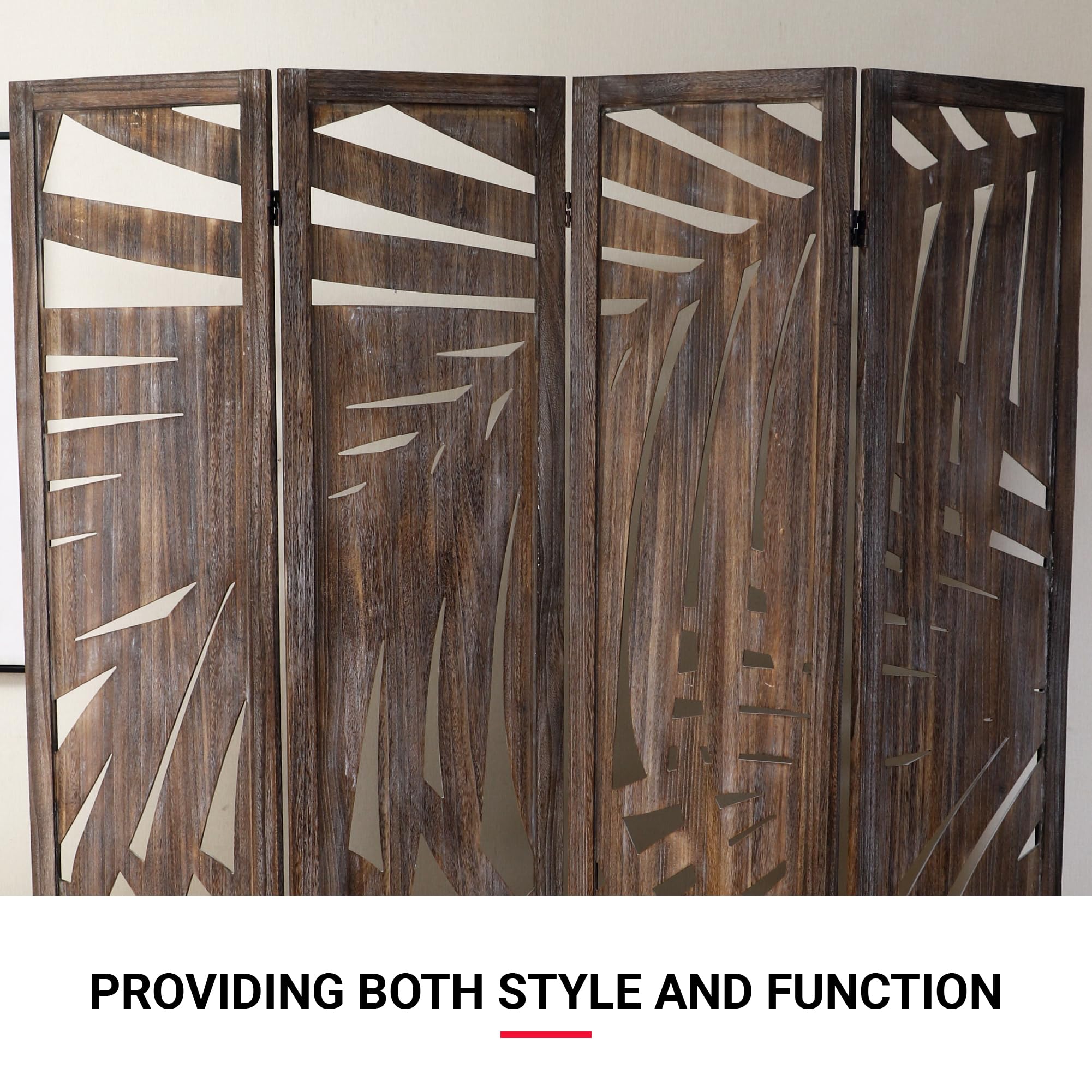 Proman Products - Wooden Room Divider Folding Screen with Palm Leaf Design, Smoked Brown - Perfect for Home, Office, and Event Decor - Adds Privacy and Tropical Style to Any Space