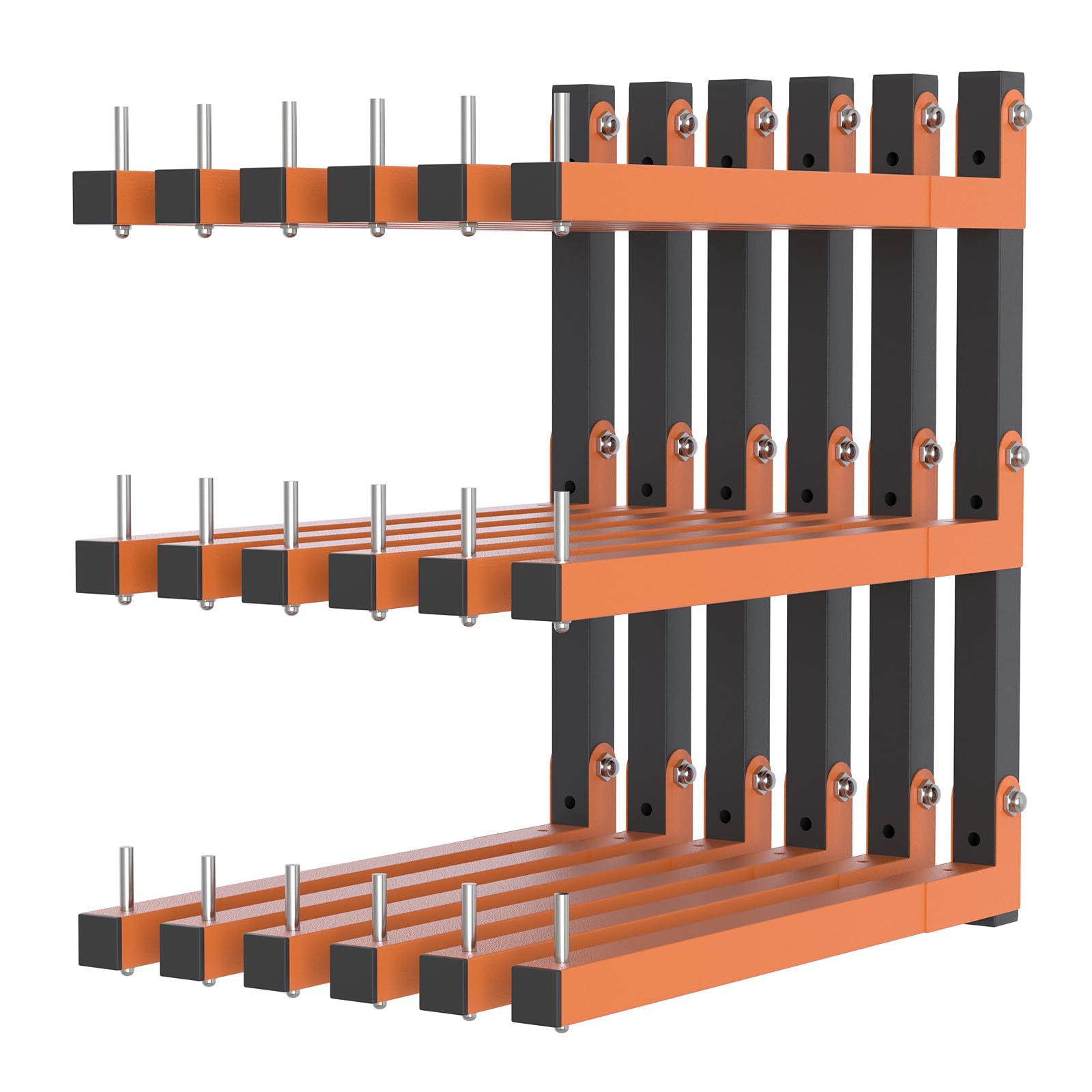 Heavy Duty 9-Tier Wall Mounted Lumber Storage Rack - 1080 lb Capacity Garage Wood Organizer, Metal Shelf for Indoor & Outdoor Use (6 Pack, Orange) - Perfect for Garage, Workshop, Shed & Backyard Lumber Organization