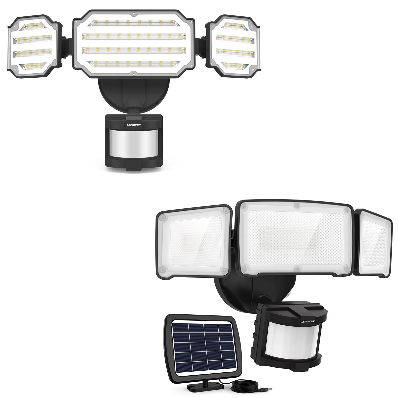 LEPOWER 45W LED Security Light with Motion Sensor - 1600LM Solar Outdoor Lighting (2-Pack) - Perfect for Driveway, Garage, Backyard & Patio Security