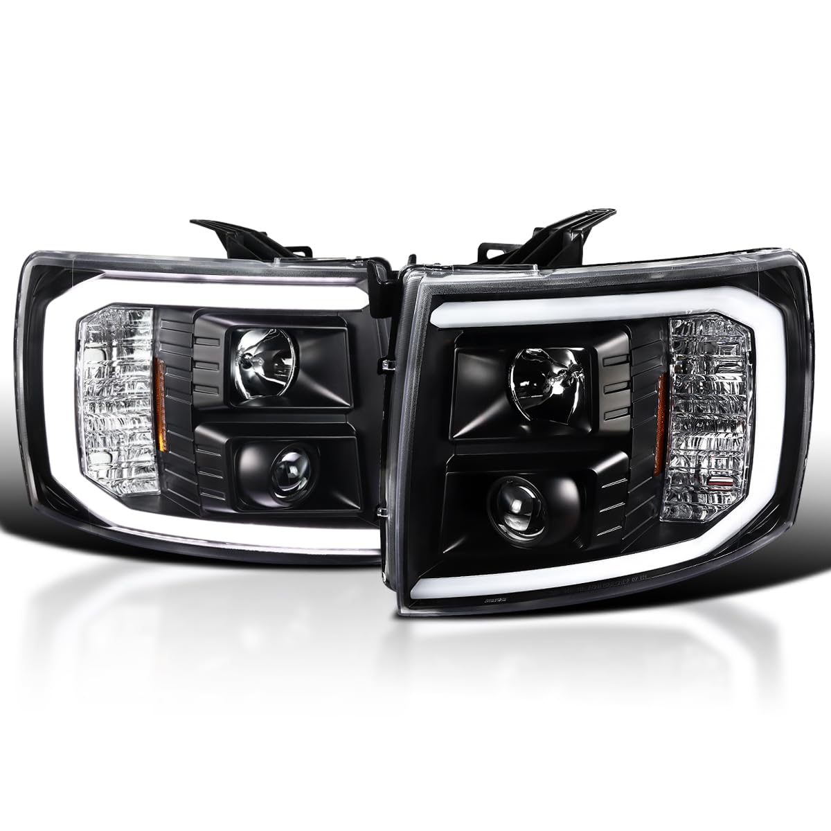 Spec-D Tuning Black LED Projector Headlights for 2007-2013 Chevy Silverado 1500/2500HD/3500HD - Left & Right Pair Headlamp Assembly - Upgrade Your Truck's Style & Night Visibility (Perfect for Off-Roading & Night Driving)