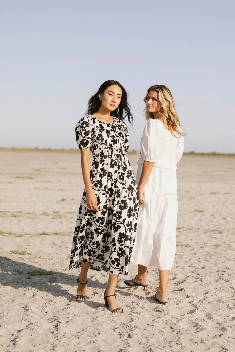 Marnie Smocked Midi Dress for Women - Floral Summer Dress with Puff Sleeves & Elastic Waist | Perfect for Beach Vacations, Garden Parties & Date Nights