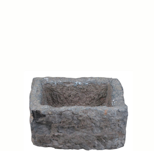 16 Inch Long Hand Chiseled Stone Trough - Rustic Garden Planter, Farmhouse Decor, Outdoor Flower Pot for Patio, Yard & Home Landscaping