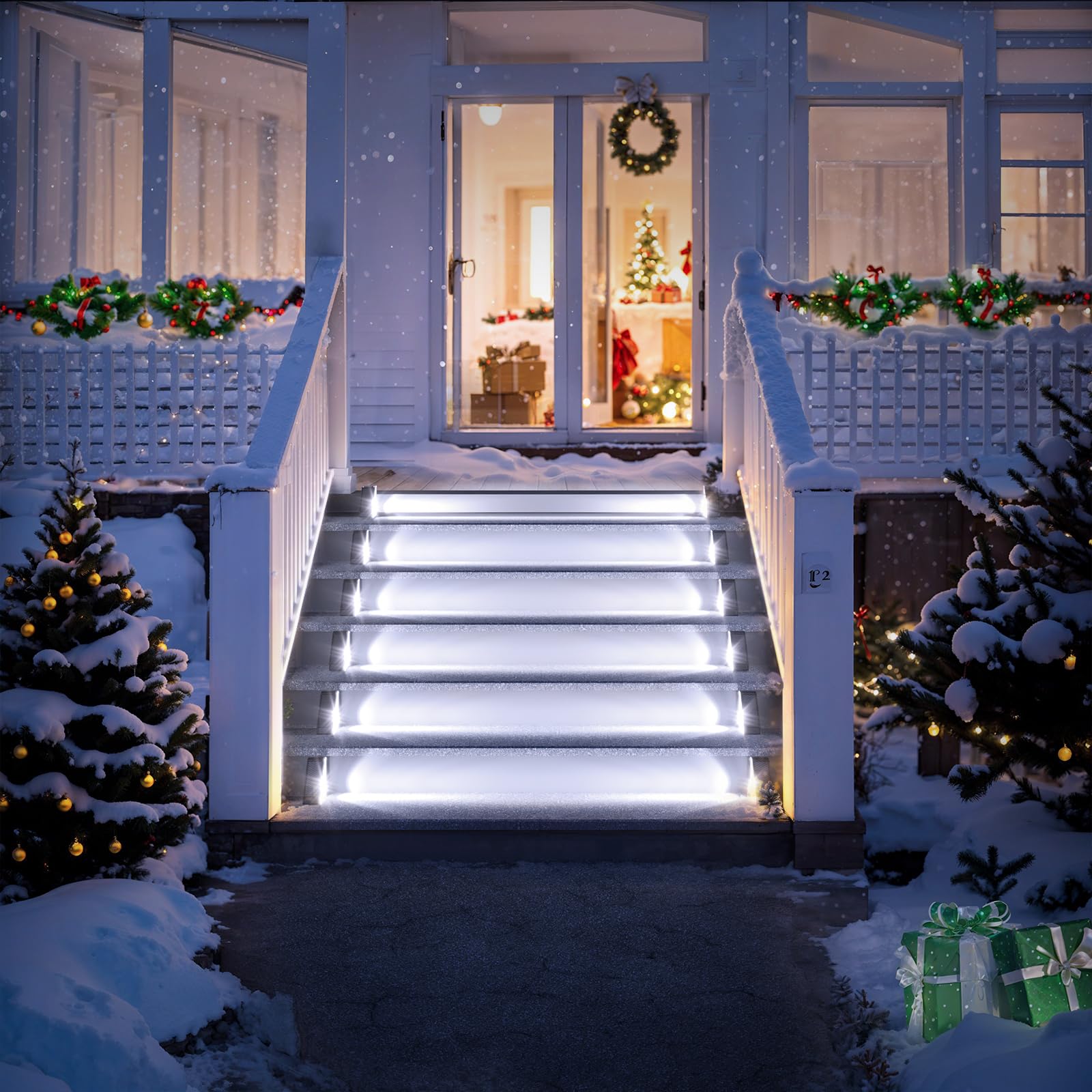 ROSHWEY 6 Pack Solar Step Lights - Waterproof Outdoor Deck Stair Lights for Front Porch, Backyard, Path, Walkway, Patio | Triangle Solar Powered LED Landscape Lighting | Cool White Light for Night Safety & Decoration