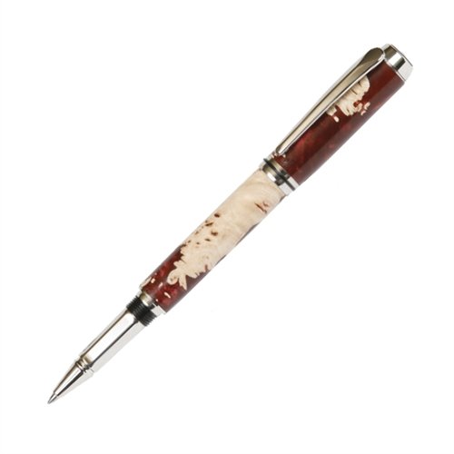 Lanier Pens Baron Rollerball Pen - Premium Rhodium Plated Fountain Pen with Red Tide Acrylic Barrel - Luxury Writing Instrument for Office, Gifts & Business Professionals