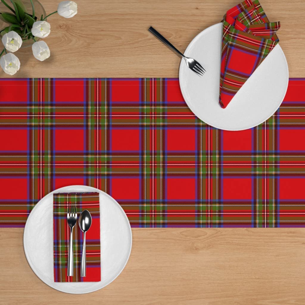 Custom Red Tartan Plaid Print Spoonflower Cotton Sateen Table Runner 108