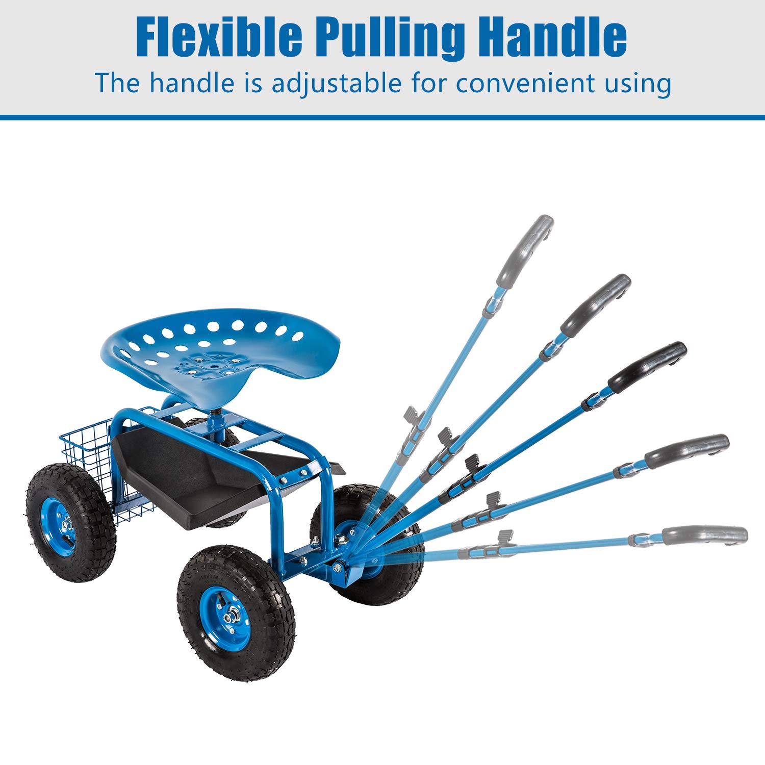 Heavy Duty Garden Cart with Extendable Handle - Rolling Scooter for Gardening, Planting & Yard Work - Perfect for Soil Transport, Mulch Hauling & Outdoor Projects