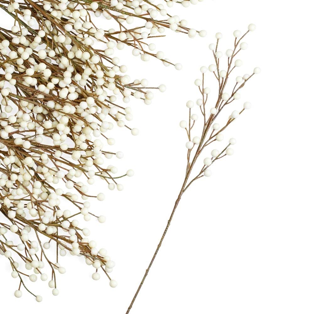 36 Pack Artificial Cream Winter White Weatherproof Berry Stems - Waterproof Faux Berries for Wreaths, Flower Arrangements, Porch Pots & Christmas Decor - Perfect for Indoor/Outdoor Holiday & Home Decor