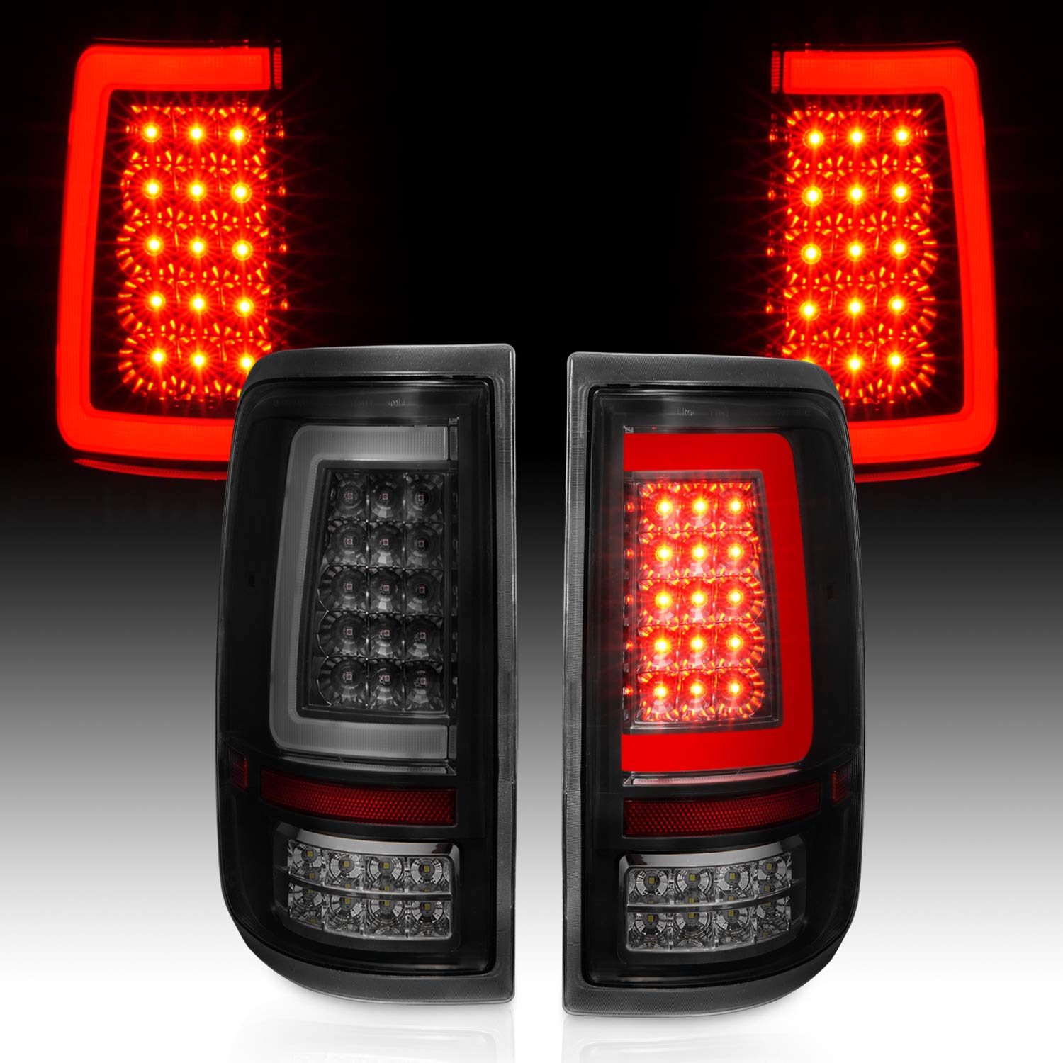 AmeriLite LED Smoke Black C-Type Tube Tail Lights for 2004-2008 Ford F150 Styleside - Pair (Driver & Passenger Side) | Enhanced Visibility & Stylish Upgrade for Trucks