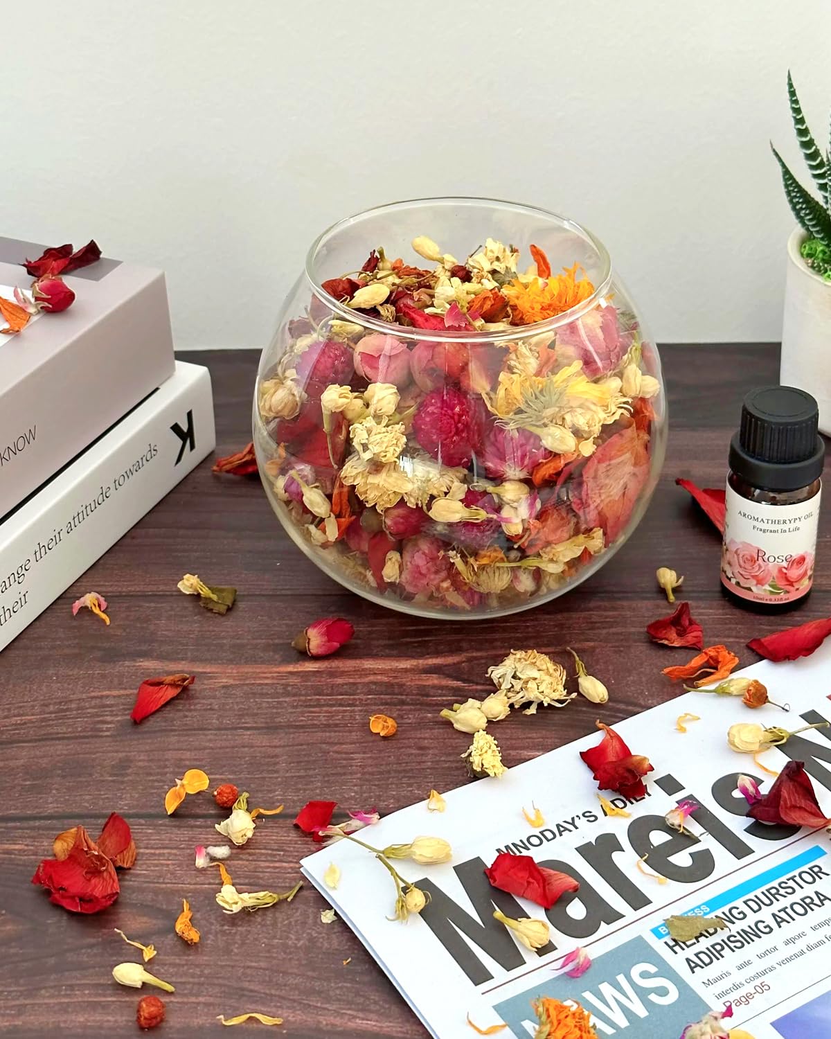 Pink Rose Scented Potpourri Bowl Filler with Dried Flowers - Natural Floral Mix of Rose, Chamomile, Jasmine & More for Home Decor | Perfect for Valentine's Day Gifts, Housewarming & Hostess Presents | Use in Bathrooms, Living Rooms & Bedrooms for Aromatherapy