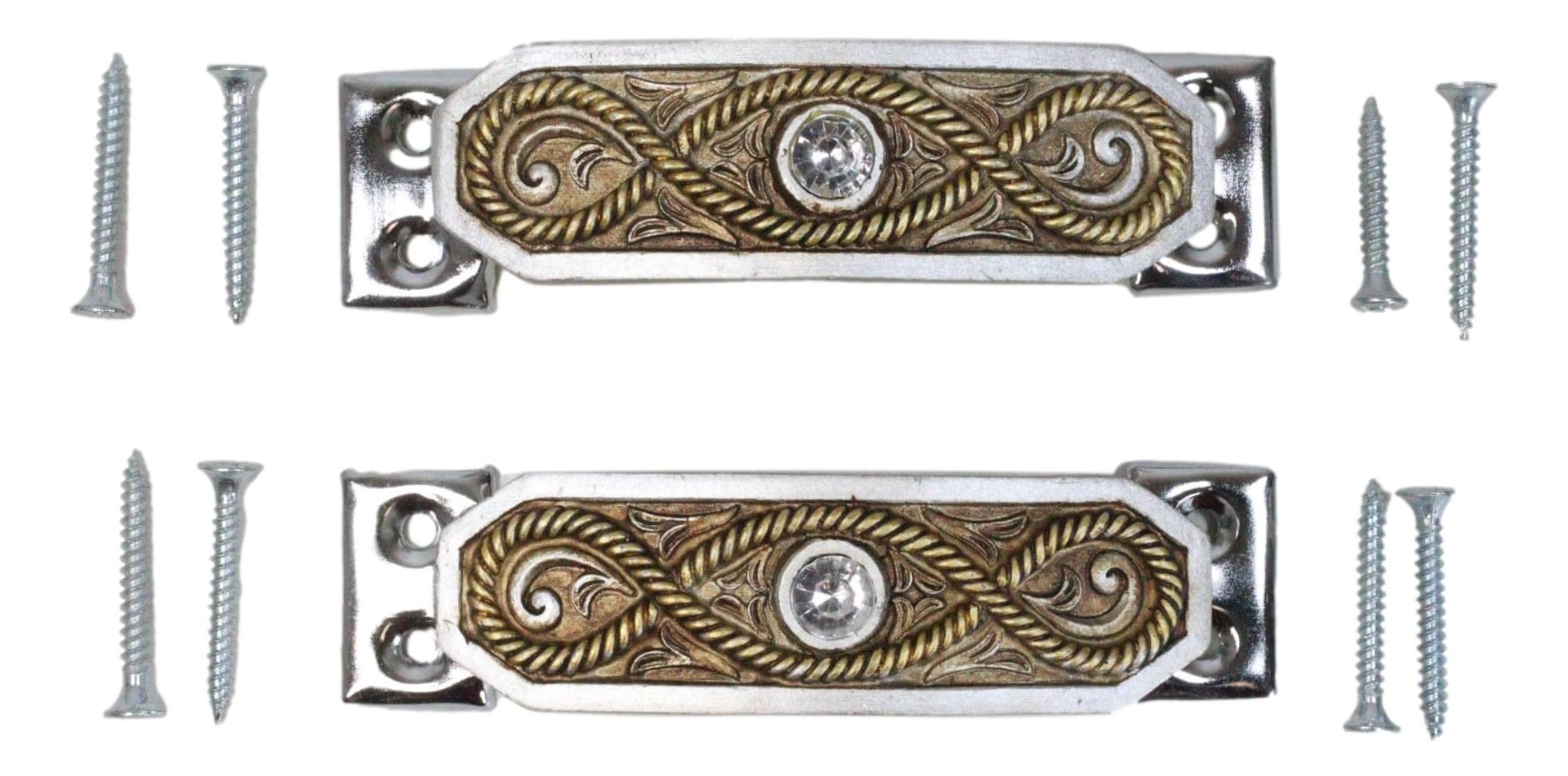 Western Cowboy Rope Drawer Pulls - 2 Pack with Crystal Gems for Cabinets & Furniture