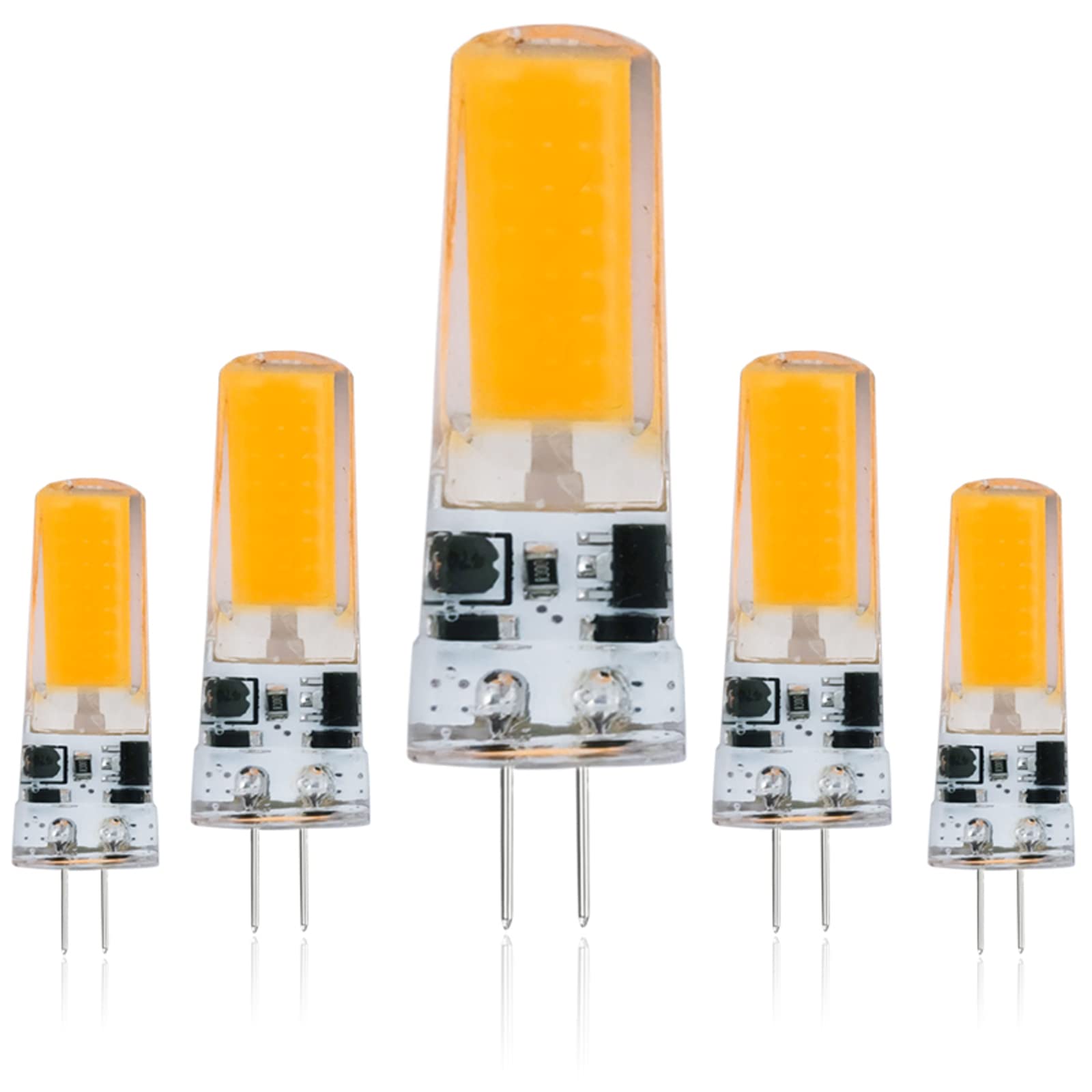Dimmable 2W G6.35 GY6.35 LED Light Bulb 5 Pack - T3 T4 Bi-Pin S1911 AC10-24V/DC10-30V JC Type - Daylight White for Desk Lamps, Chandeliers, Accent & Landscape Lighting - Energy Saving Replacement Bulbs for Home & Office Use