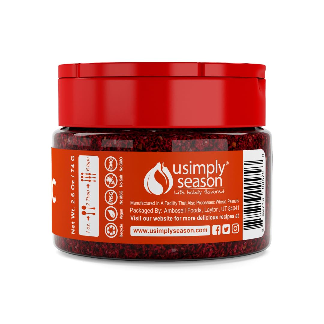 USimplySeason Sumac Spice Powder - 2.6 Ounce (74g) | Authentic Middle Eastern Spice for Salads, Grilled Meats & Mediterranean Cooking | Gluten-Free & Non-GMO