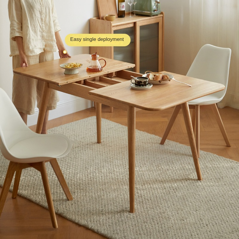 Solid Oak Wood Extendable Dining Table - Expandable for 6 to 8 People - Perfect for Small Spaces & Family Gatherings