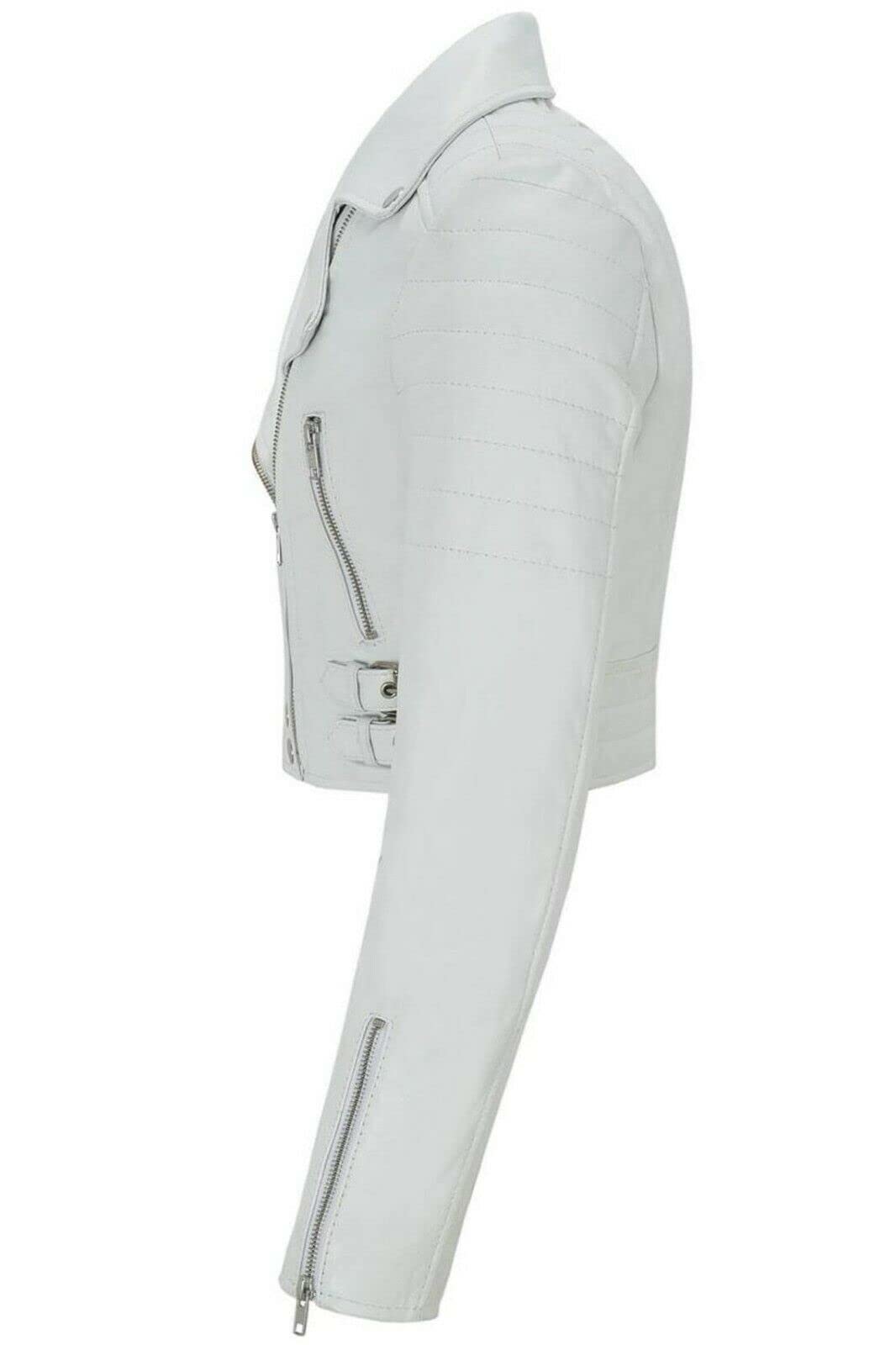 Women's Genuine Leather Short Jacket - Slim Fit Fashion Outerwear for Party & Night Out - Bright White Color (XXX-Large) | Perfect for Club, Pub & Casual Wear