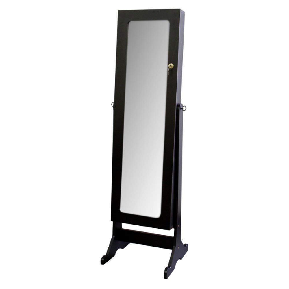 Ore International 57-Inch Standing Mirror with Storage & Jewelry Armoire - Dark Cherry Finish | Full-Length Floor Mirror with Organizer for Bedroom, Dressing Room & Closet