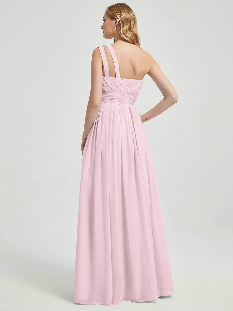 Elegant One Shoulder A-Line Floor-Length Chiffon Bridesmaid Dress for Wedding Party & Formal Events | Romantic & Flowy Design