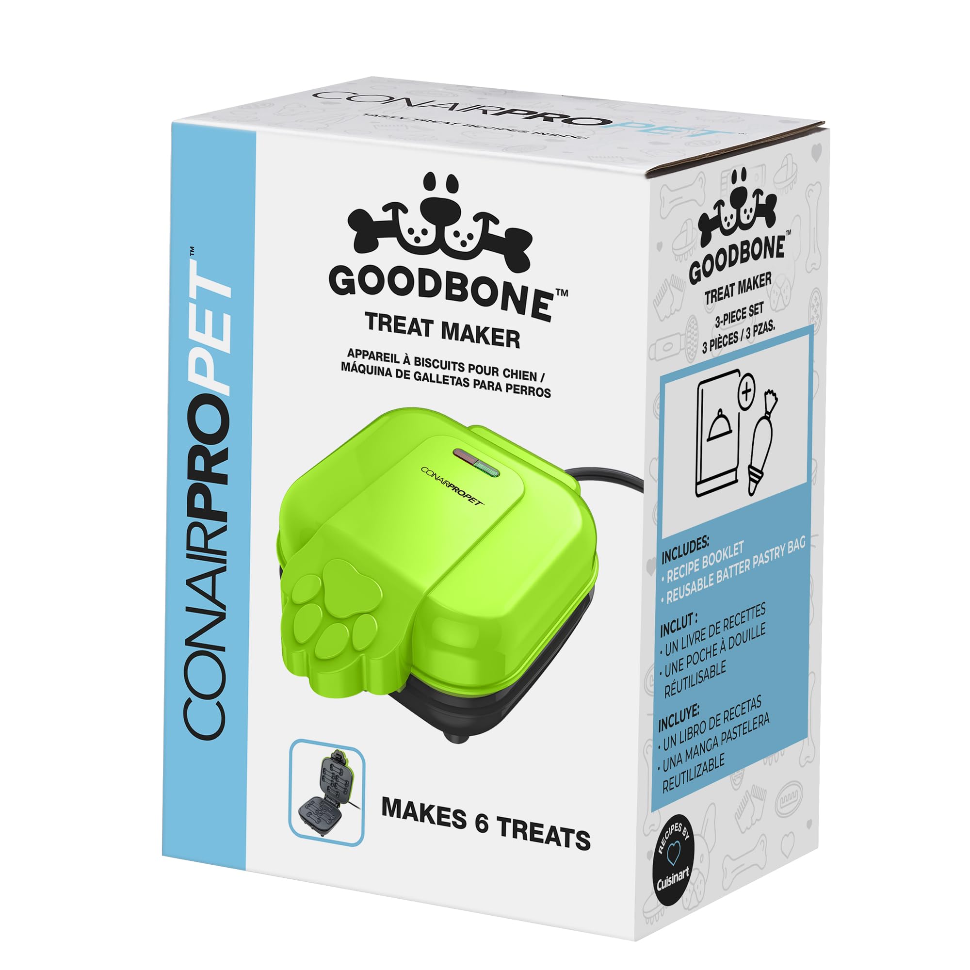ConairProPet Goodbone Dog Treat Maker - Make 6 Healthy Homemade Dog Treats at Once, Includes Cuisinart Recipe Book for DIY Dog Snacks - Perfect for Training, Rewards & Special Occasions