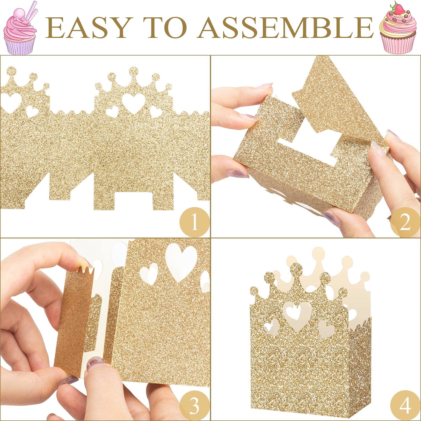 20-Piece Glitter Princess Crown Boxes - Gold Party Favor Candy Boxes for Wedding, Birthday & Baby Shower Supplies | Perfect for Royal-Themed Events, Princess Parties & Gift Packaging
