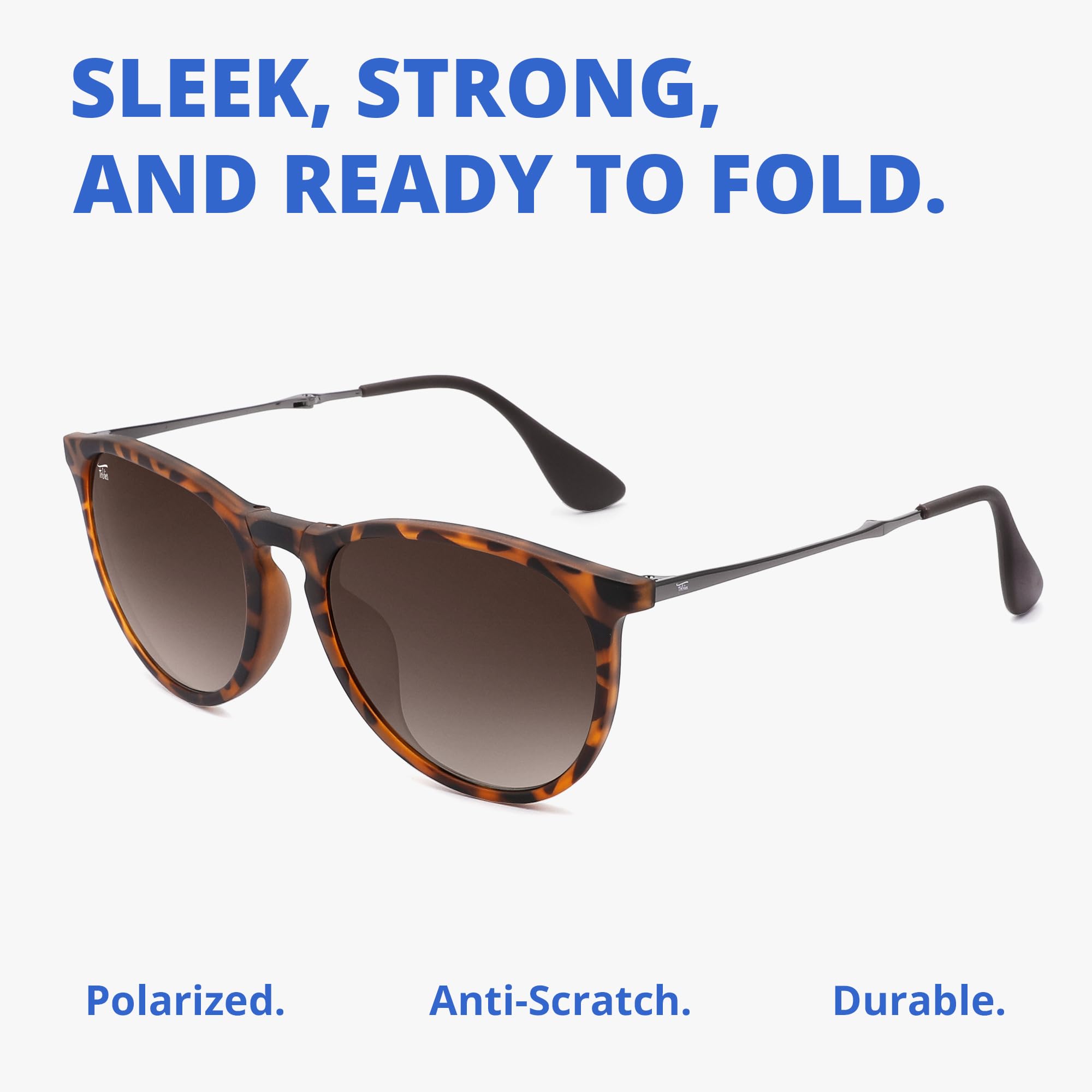 Milano Polarized Folding Sunglasses - UV400 Protection for Men & Women with Leather Case - Perfect for Travel, Driving & Outdoor Activities