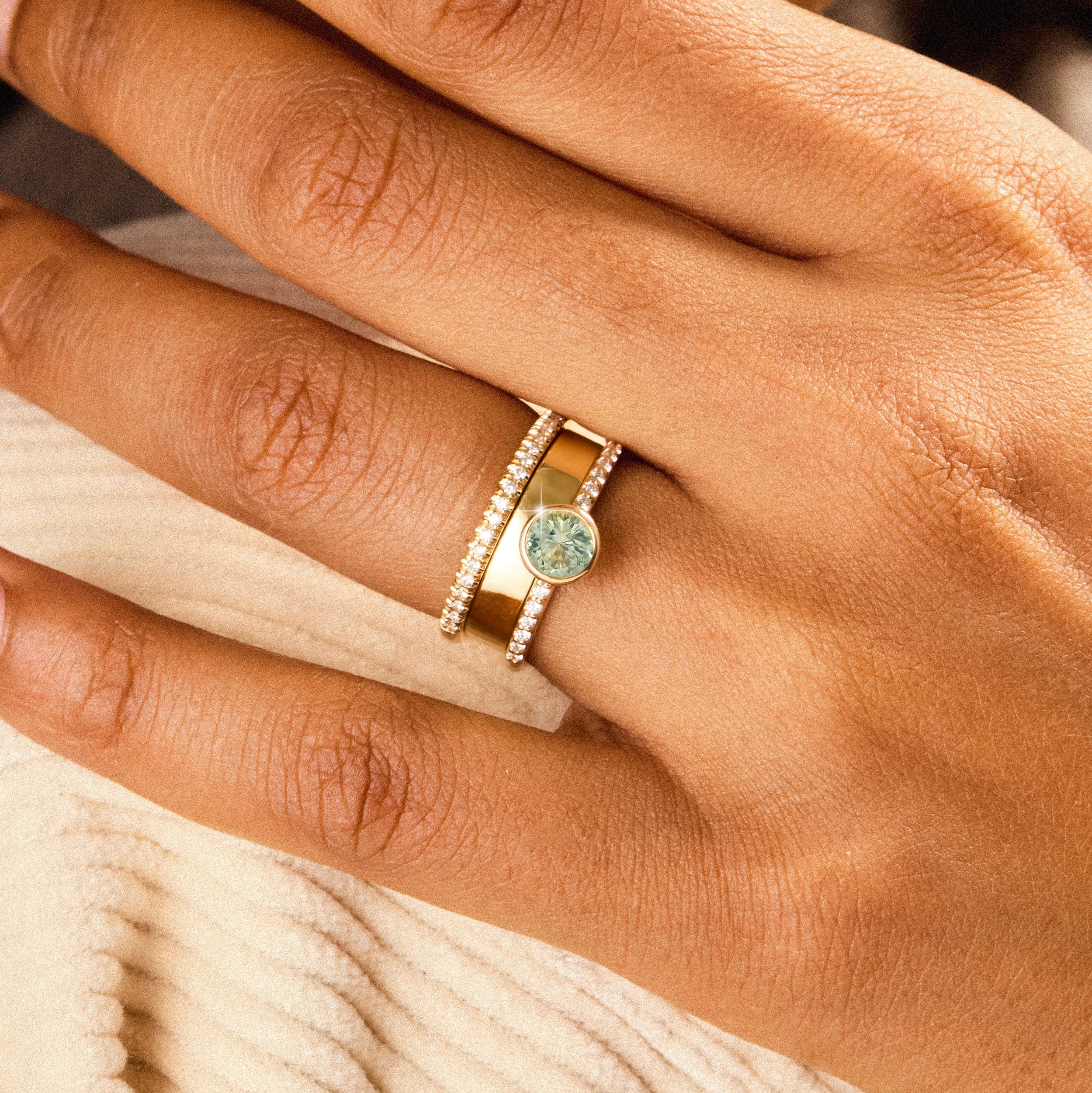 14K Yellow Gold Round Sapphire Moonglow Ring – Unique Handcrafted Jewelry for Women, Perfect for Weddings, Parties & Special Occasions