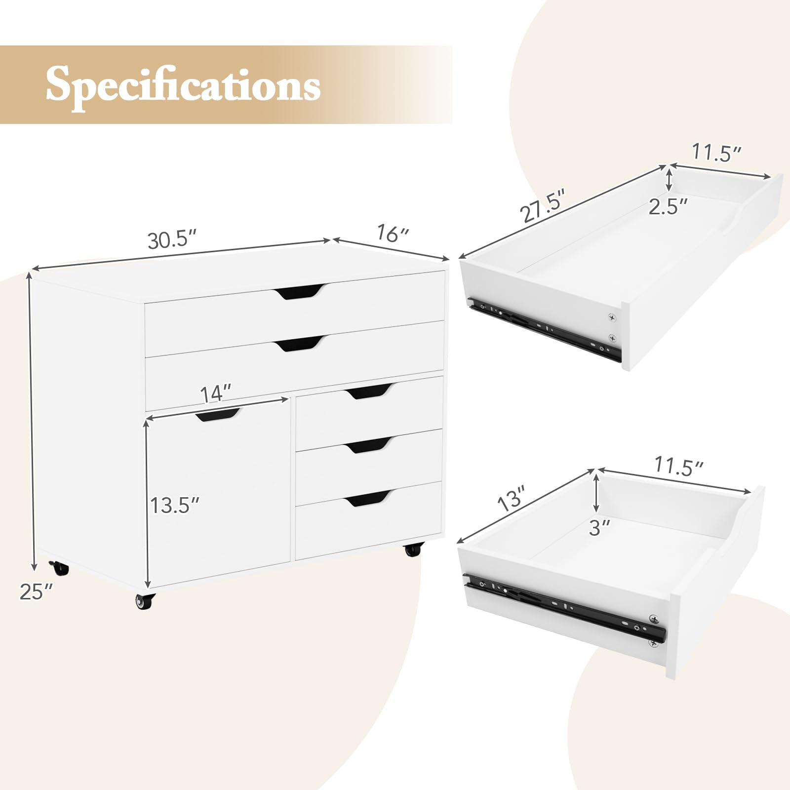 Giantex 2-Drawer Lateral File Cabinet with Wheels - Heavy Duty Mobile Rolling Storage Cabinet for Office, Home & Craft Room - 220 lbs Capacity, Printer Stand & Organization Solution for Documents, Supplies & Stationery